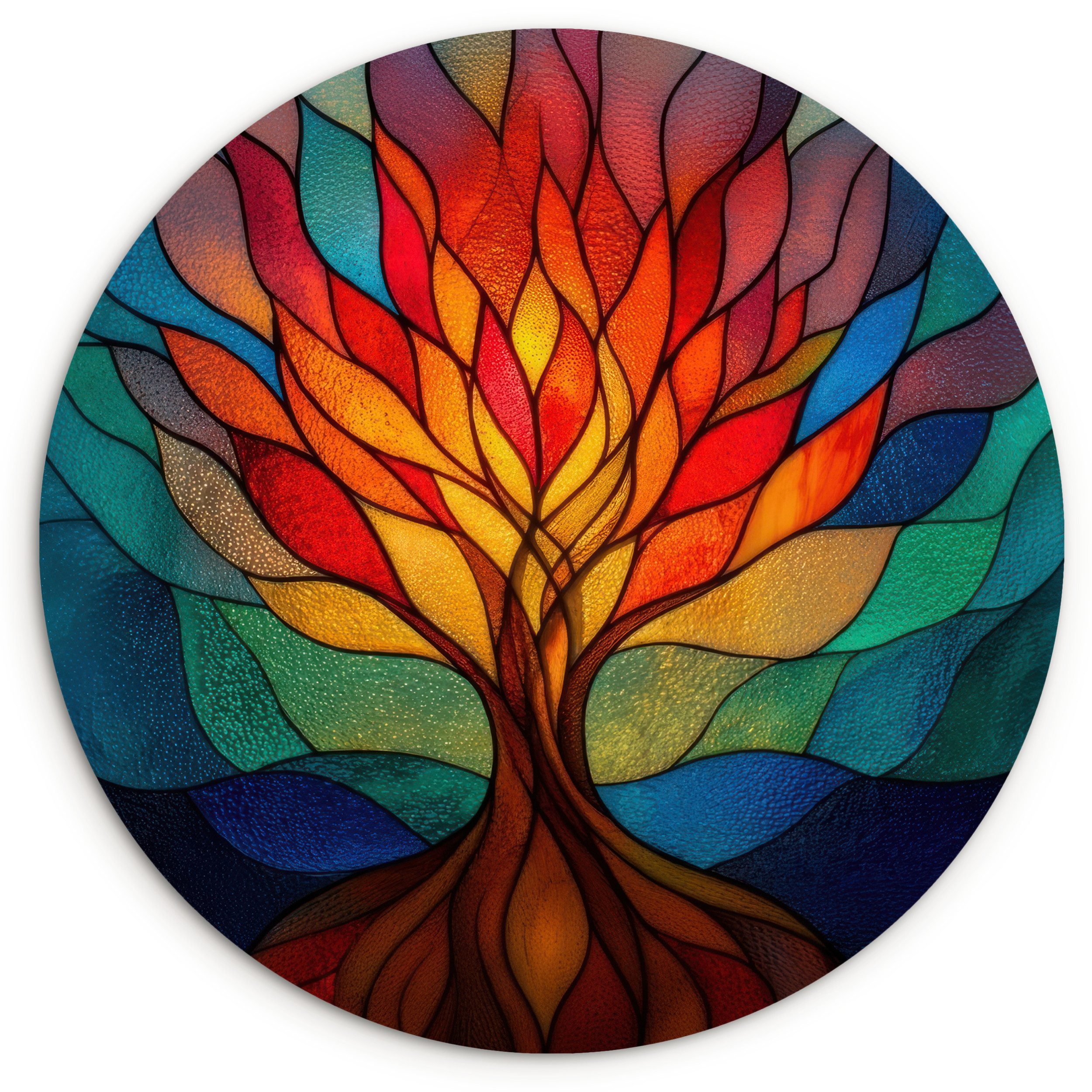 MuchoWow Gemälde Ornamentales Glas - Baum - Rot - Wohnungen, Fotodruck (1 St), Kreis Wanddekoration, Rundes Wandbild, 30x30 cm