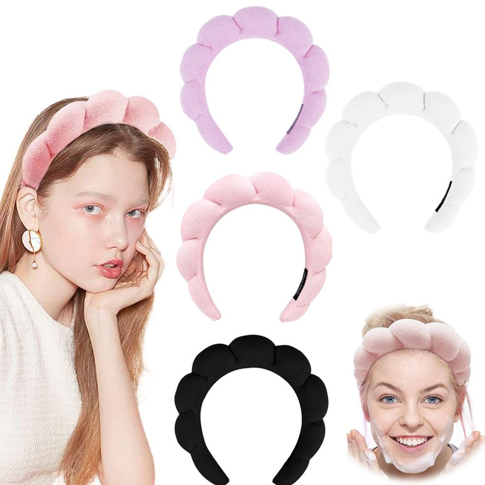 RWEUOQ Haargummi 4er Haargummi Spa Haarband Stirnband Make up Haarband Weicher Schwamm, Haarschmuck zum Waschen des Gesichts Entferner Dusche Hautpflege