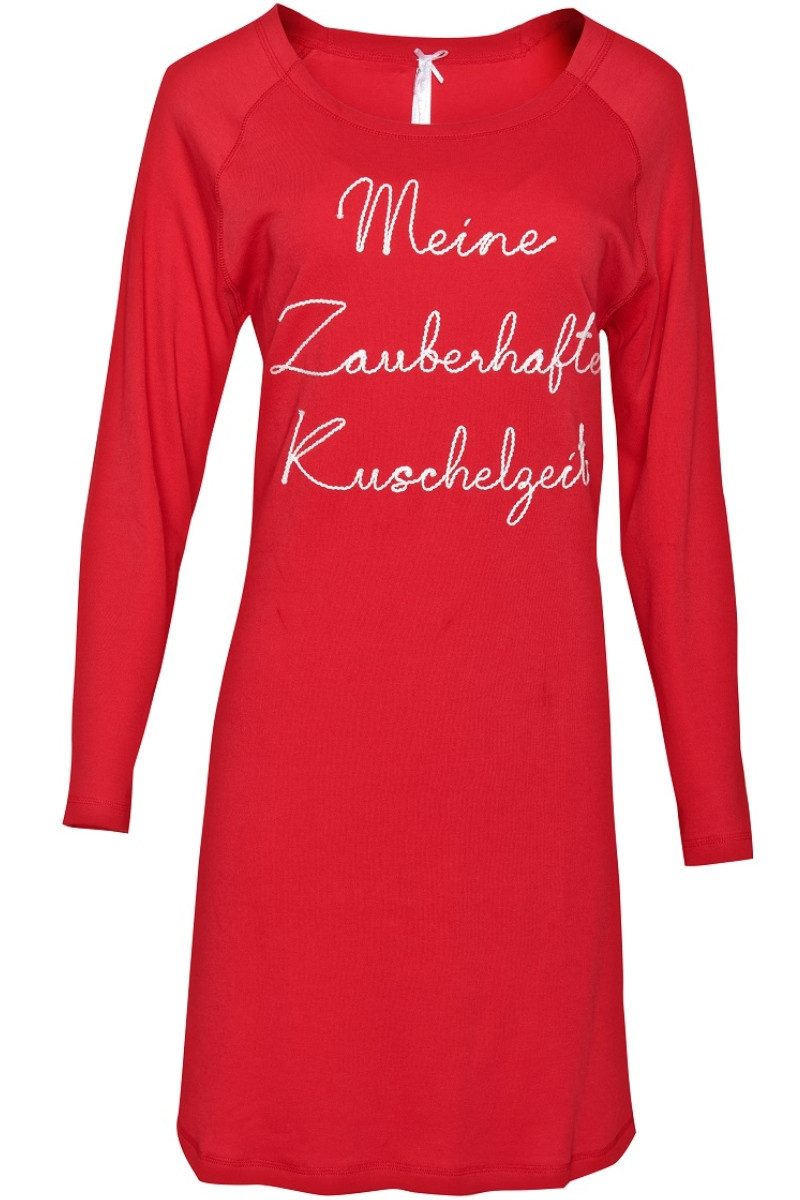 Louis & Louisa Schlafanzug Nachthemd Damen - KUSCHELZEIT - rot