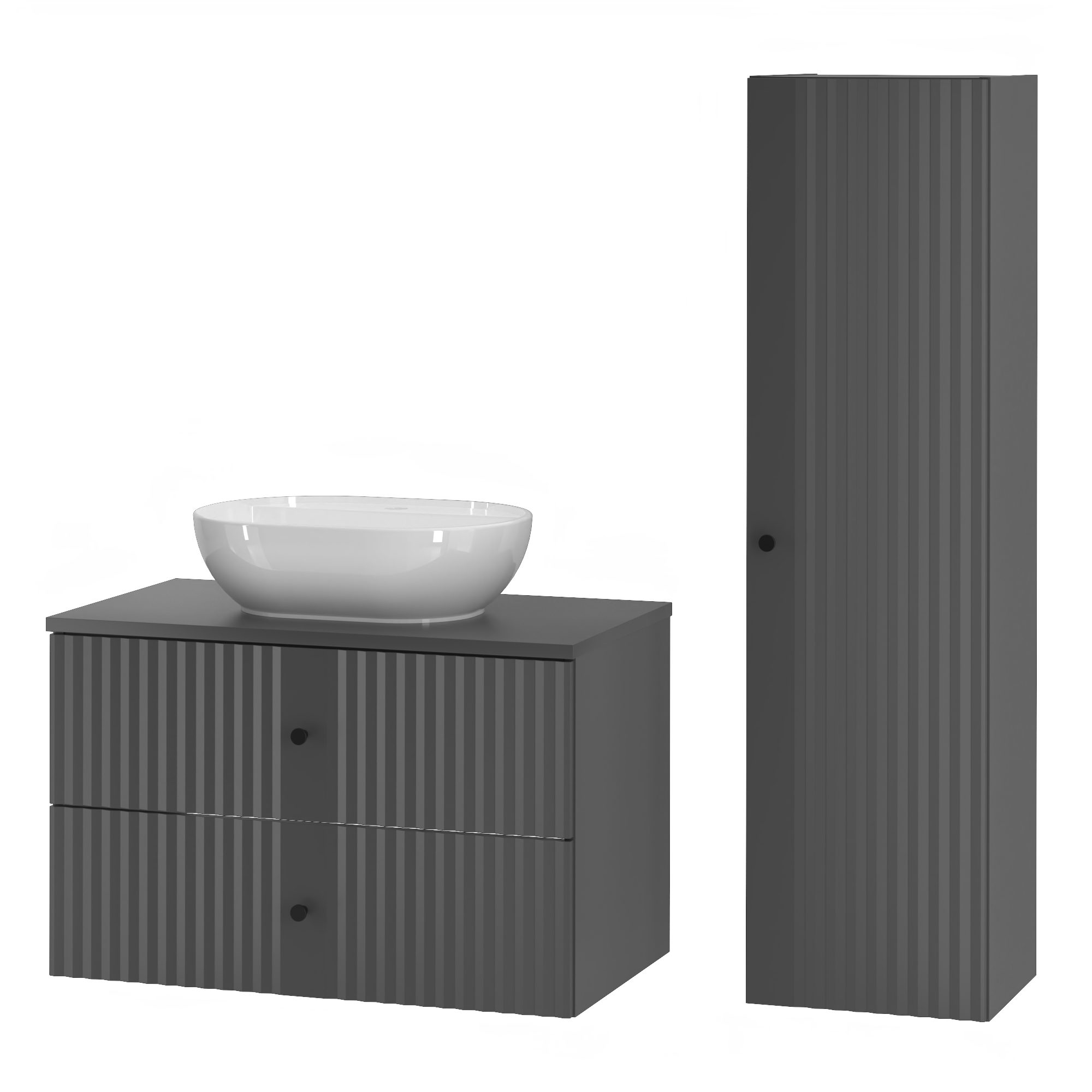 einfachgutemoebel Waschtisch-Set Waschtisch Set 80cm 2tlg. AshLine, Graphit Aufsatzbecken, (Badmöbel Set, 1-St., Waschtisch Unterschrank)