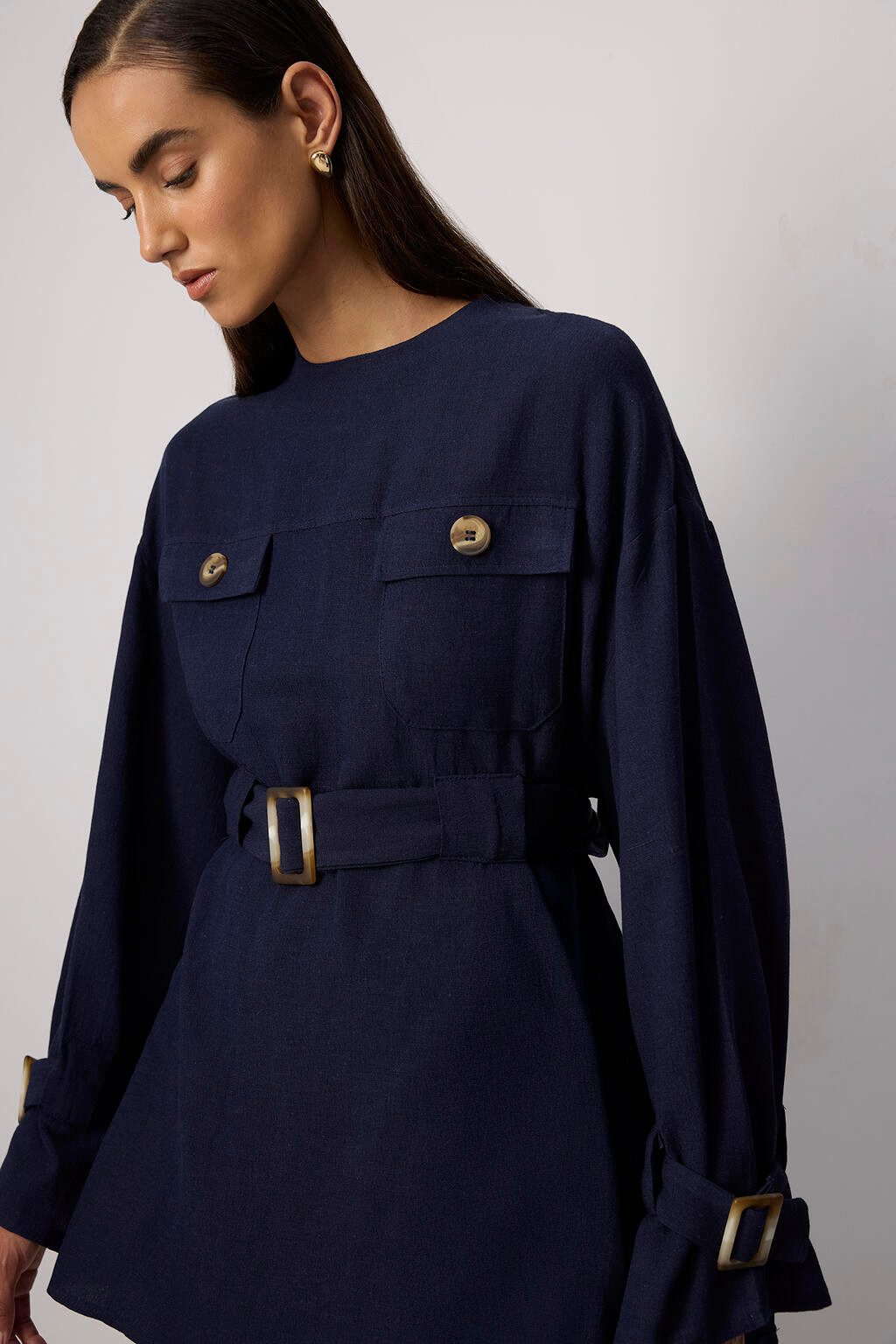 touche prive Fleeceweste Leinenstrukturiertes Set mit Gürtel