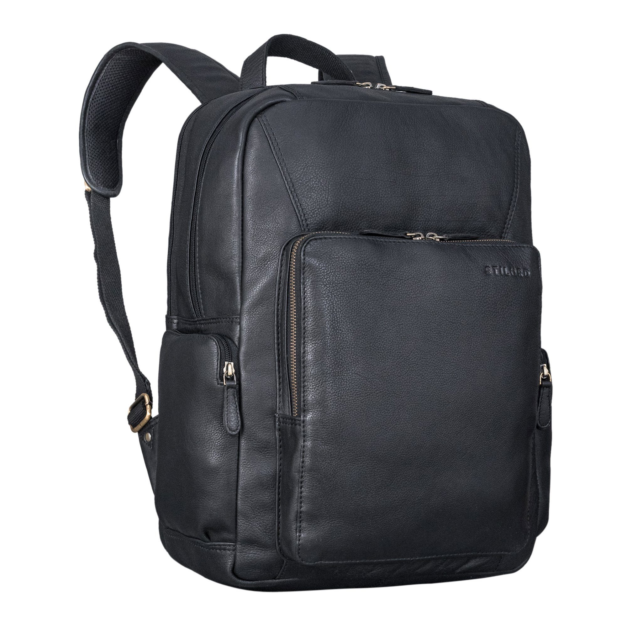 Notebookrucksack "Werner" Leder-Rucksack mit vielen Fächern Laptop-Fach 15 - 17 Zoll