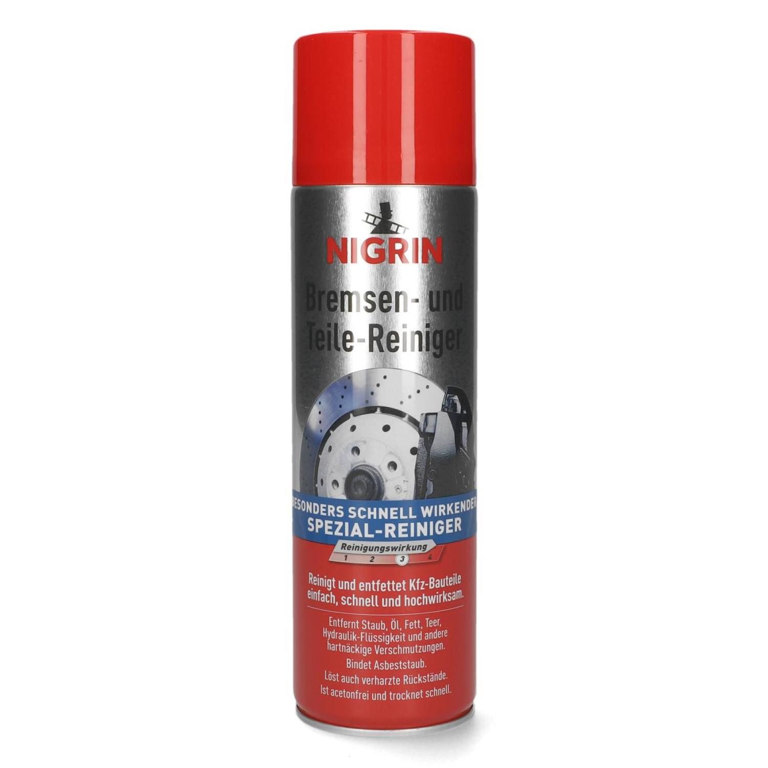 NIGRIN Bremsen-Reiniger Spray 500ml Teile-Reiniger Bremsenreiniger (1-St. Entfettet Motor Auto KFZ-Bauteile Bremsen Spezial-Reiniger Kupplung)