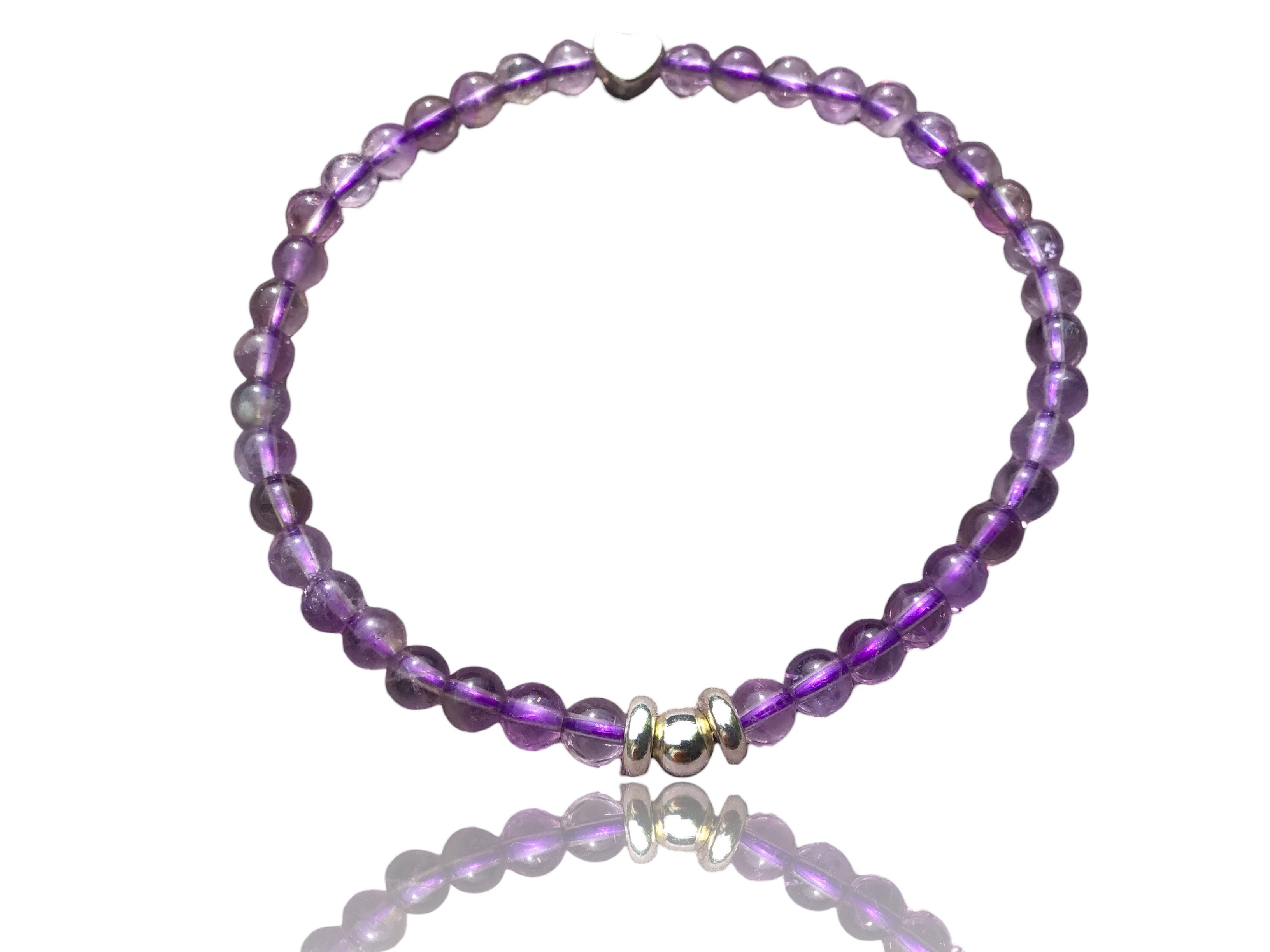 Steinfixx® Perlenarmband Elegantes Perlenarmband Amethyst mit 925 Silberperle (entzückendes, versilbertes Edelstahlherzchen, 1-tlg., Handgemachter Energieschmuck aus Deutschland), Silberschmuck zu jedem Anlass, Reinigung und Kraft, mit Geschenkbox