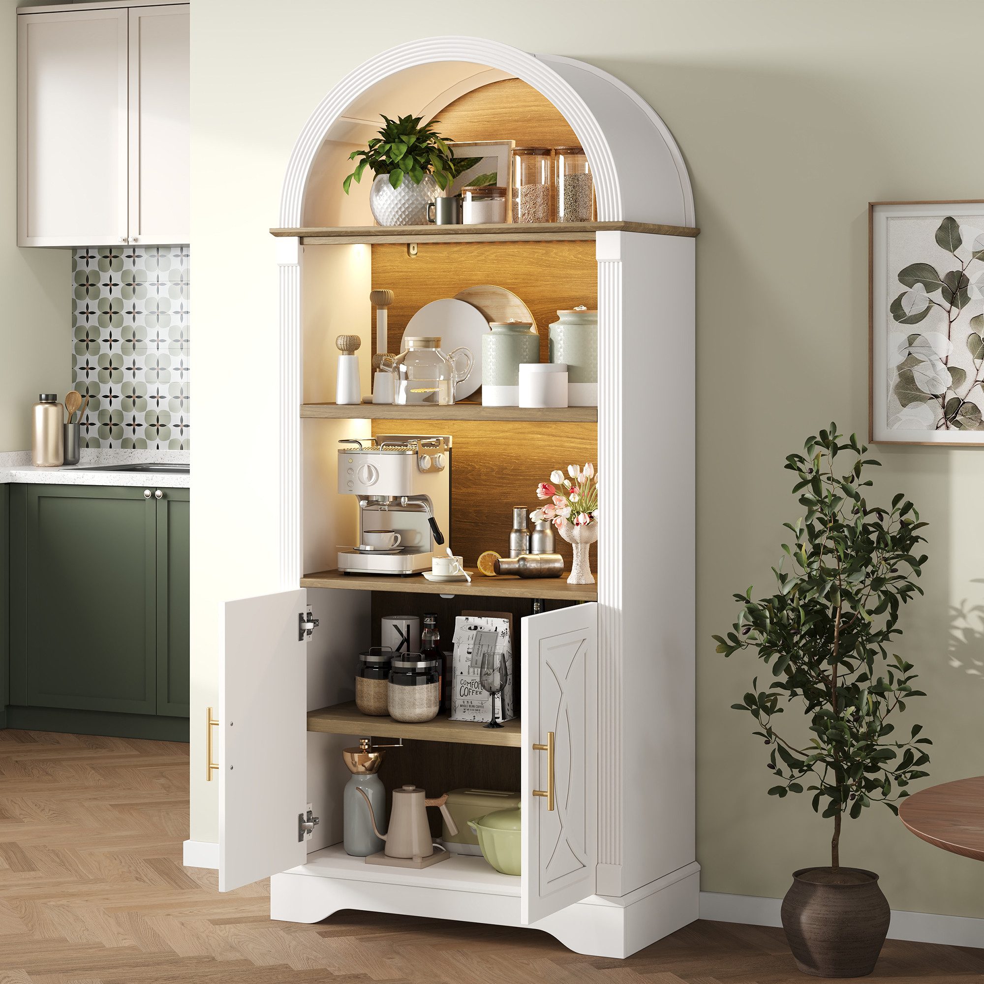 Fine Life Pro Sideboard Highboard weiß, LED, verstellbare Böden, großer Stauraum