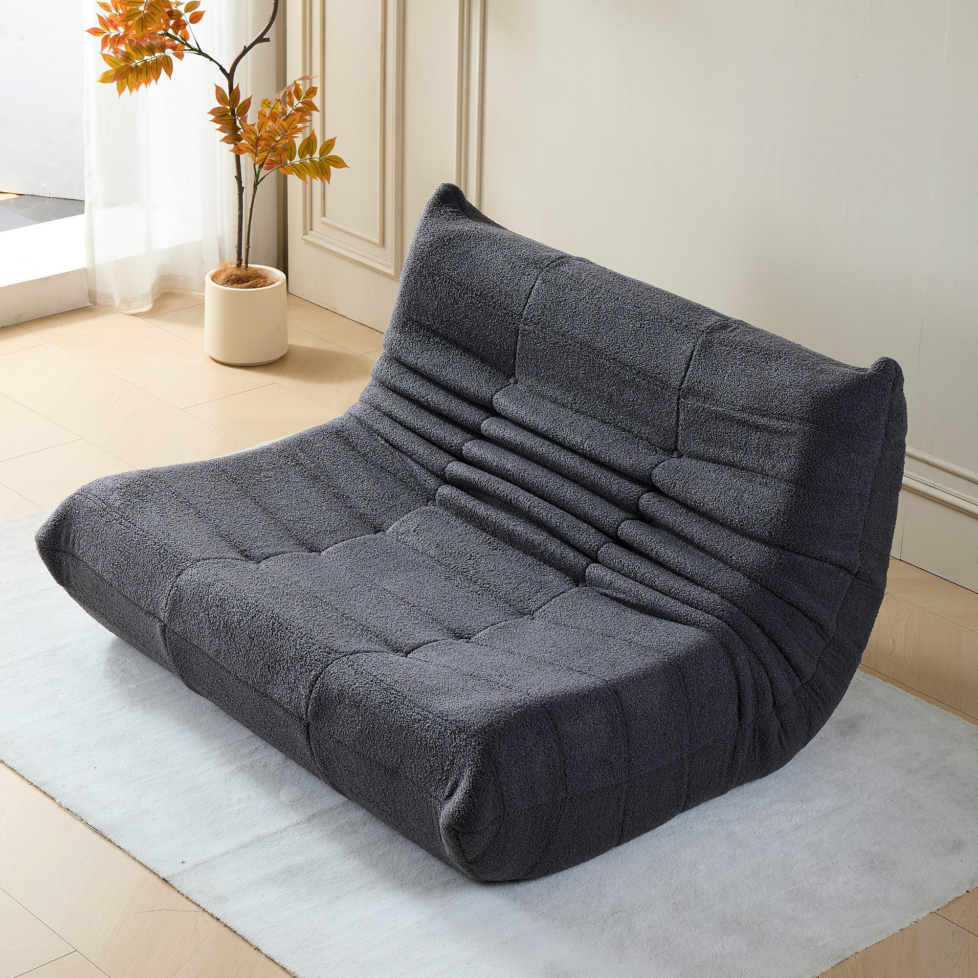 OKWISH Sitzsack 2-Sitzer Sofa 149x82x114 cm aus Teddy-Bezug in Grau (1 St., Hautfreundlich Langlebig Familiengeeignet für Wohnzimmer Schlafzimmer), mit Rafffalten Design Rücken & Lendenwirbel Unterstützung