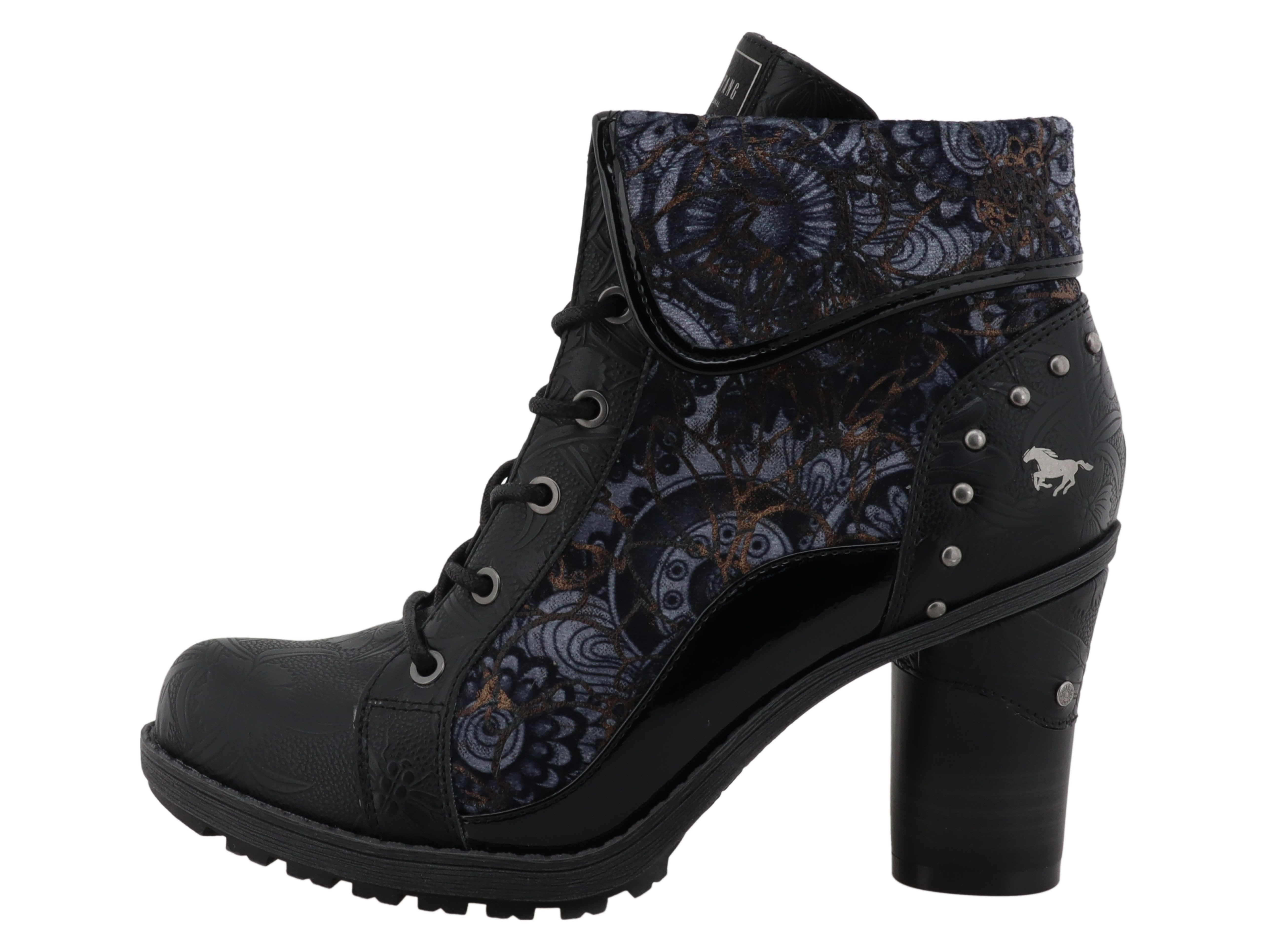 Mustang Shoes Mode-Stiefel Stiefelette Blockabsatz, Schnürboots mit umschlagbarem Kragen