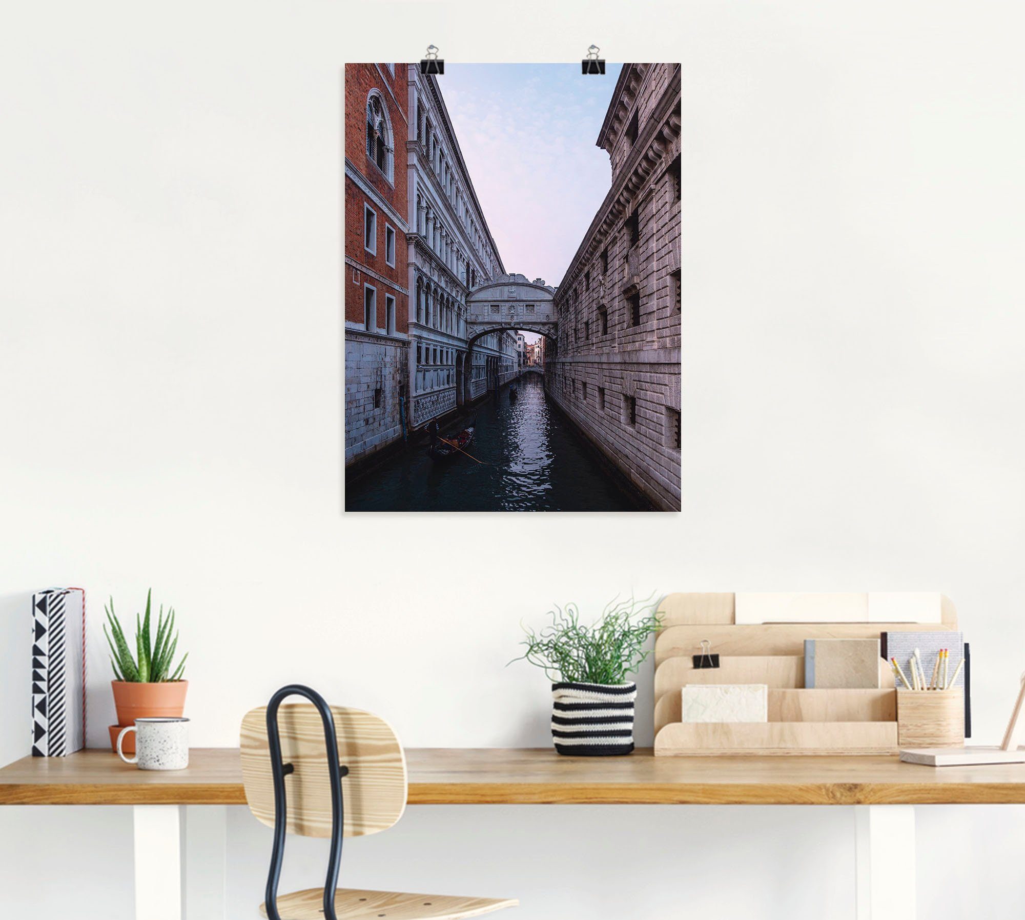 Artland in Wandaufkleber Poster die Alubild, in Größen Venedig, auf als oder versch. Blick (1 Seufzerbrücke St), Wandbild Brücken Leinwandbild,