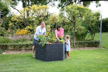 GARANTIA Hochbeet ERGO XL 75 für den Garten Anthrazit, inkl FLORA Wassersparsystem, UV-stabil, eckig, robust, witterungsbeständig