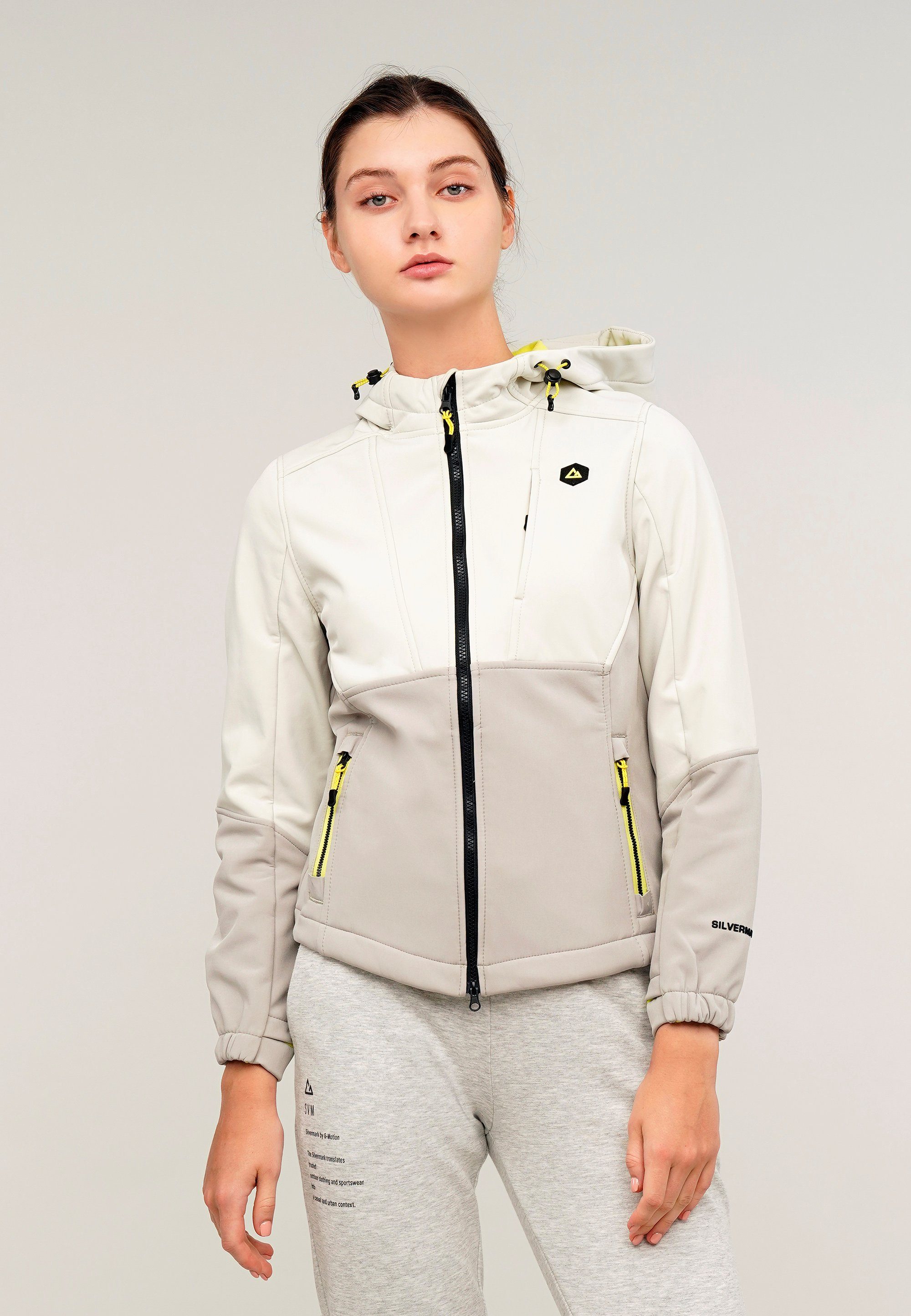 Großhandelspreis von GIORDANO Softshelljacke mit windabweisender und Funktion by wasser- G-Motion Teflon weiß-grau Silvermark