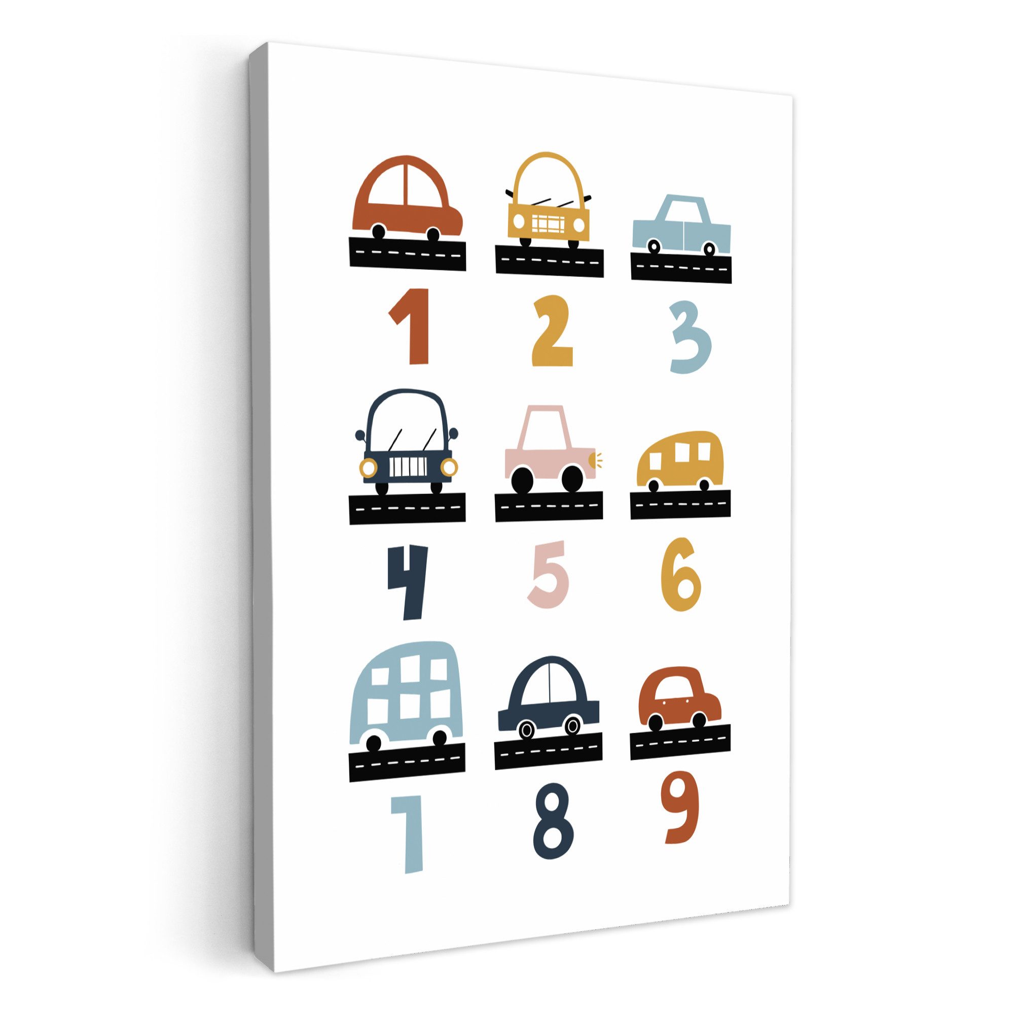 OneMillionCanvasses® Leinwandbild Pädagogisch - Zählen lernen - Autos - 1-10 - Jungen, Fotodruck (1 St), Kinderzimmer Deko, Mädchen und Jungen Bilder 20x30 cm