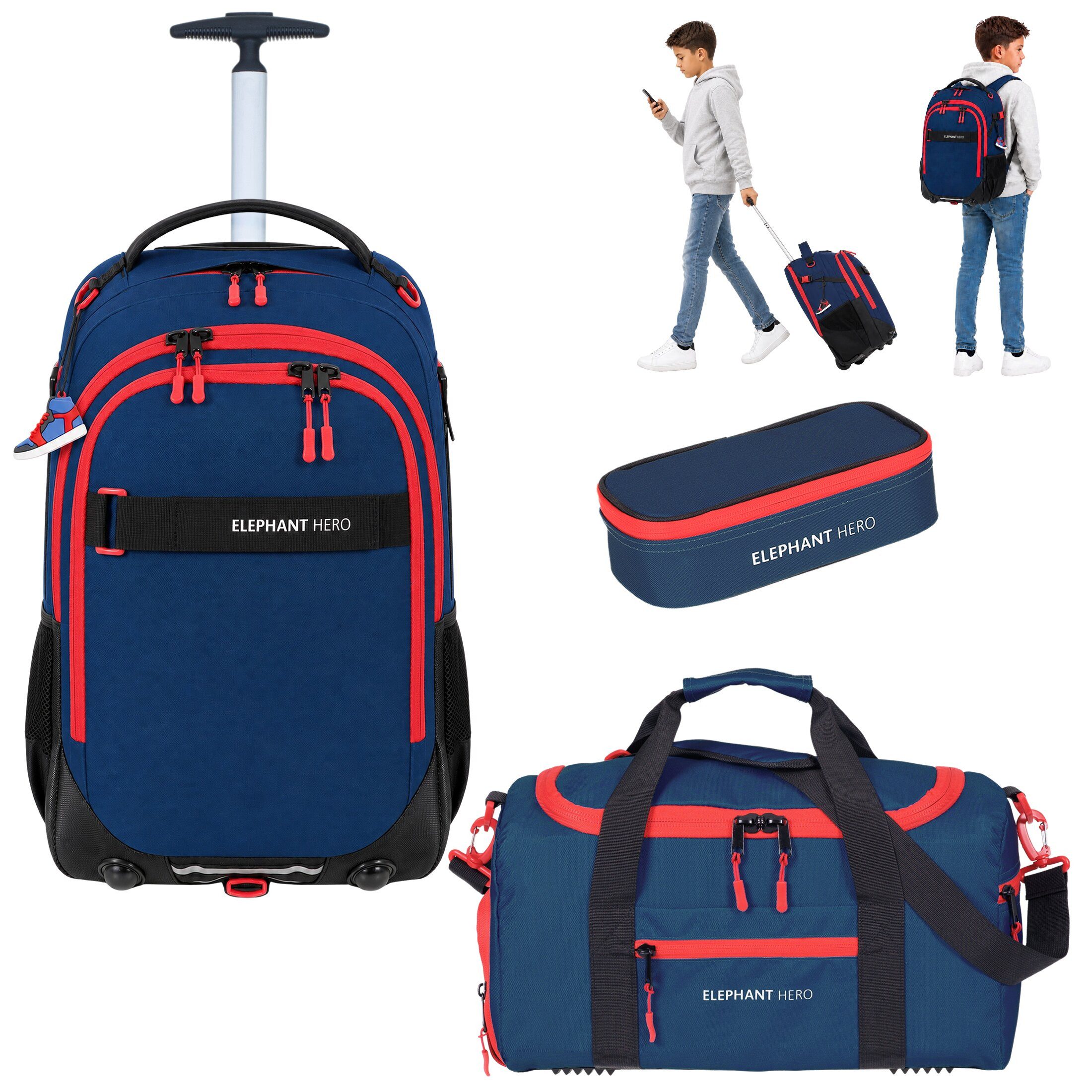 ELEPHANT Schulrucksack Schultrolley Trolley Hero Signature Schulrucksack (3 Teile Set), Rucksacktrolley Schule Rucksack Trolly, Sporttasche, Mäppchen Box +tsm