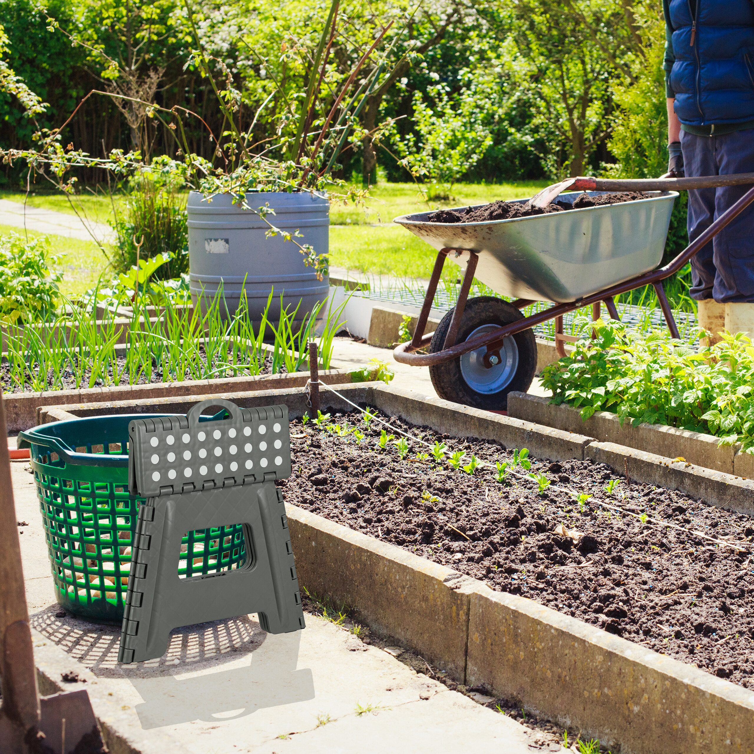 relaxdays Sitzhocker Klapphocker faltbar L dunkelgrau 2er Set (Set, 2er Set)