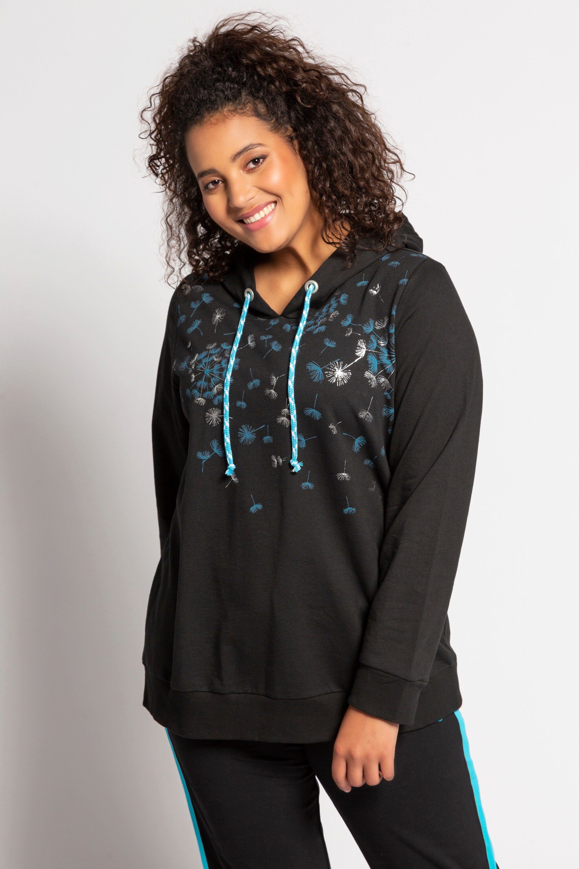Ulla Popken Sweatshirt Kapuzenshirt Löwenzahnmuster Metallic-Effekt