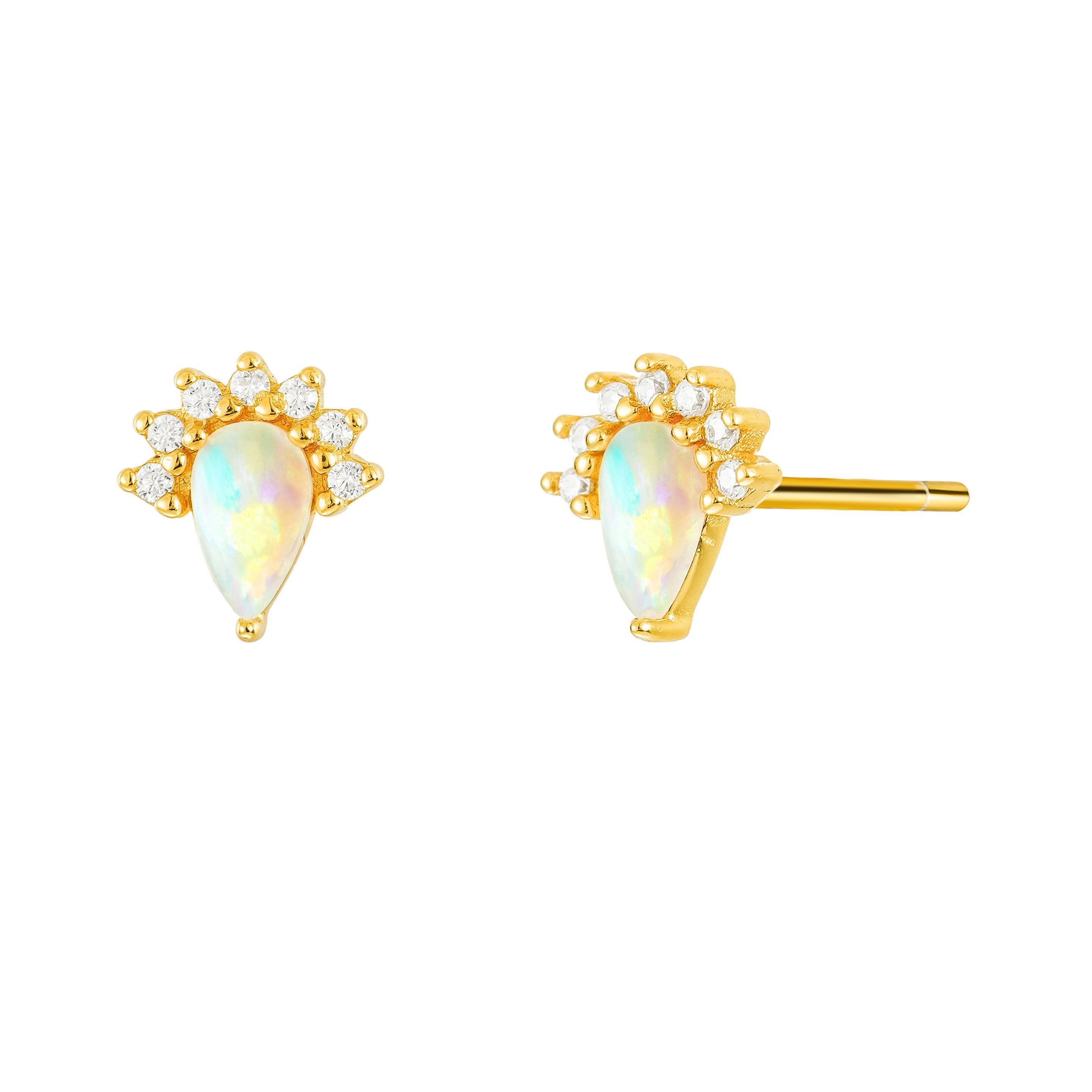Brandlinger Paar Ohrstecker Ohrstecker Tel Aviv, Silber 925 vergoldet, Blüte mit Opal und Zirkonia