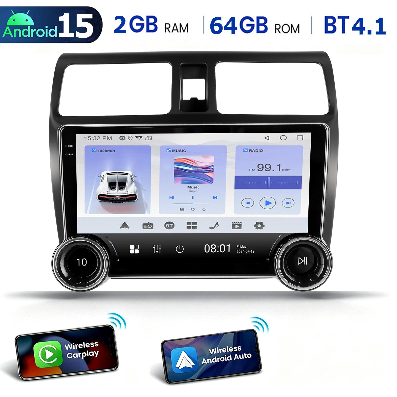 ESSGOO 10" Android15 WiFi GPS Navi RDS Für Suzuki Swift 2003-2010 CarPlay ES5 Autoradio (RDS, 4+64GB(optional), FM, AM, DAB+ (optional), Wireless Apple Carplay & Android Auto,2 DIN,WMA,ASP)