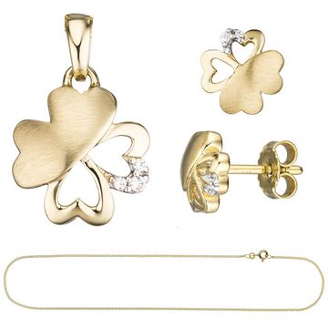 Schmuck Krone Schmuckset Schmuck-Set Kleeblatt, 333 Gelbgold, Zirkonia, 45cm, Gold 333