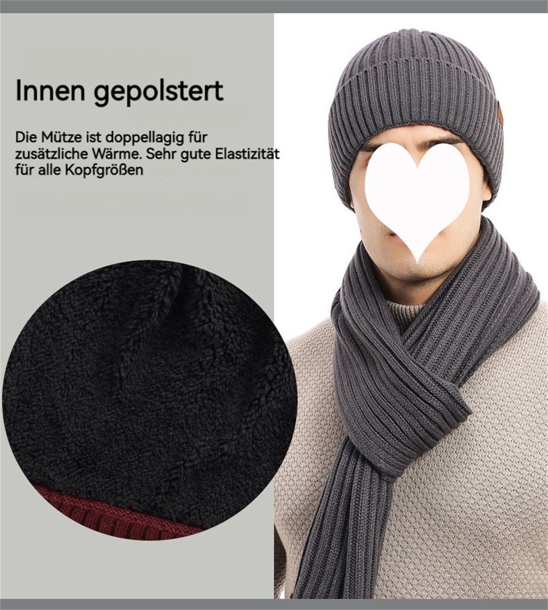 3er Strickmütze Strickmütze, Farbe Hut Solid Set Kaffee Handschuhe Schal Winter DÖRÖY Unisex