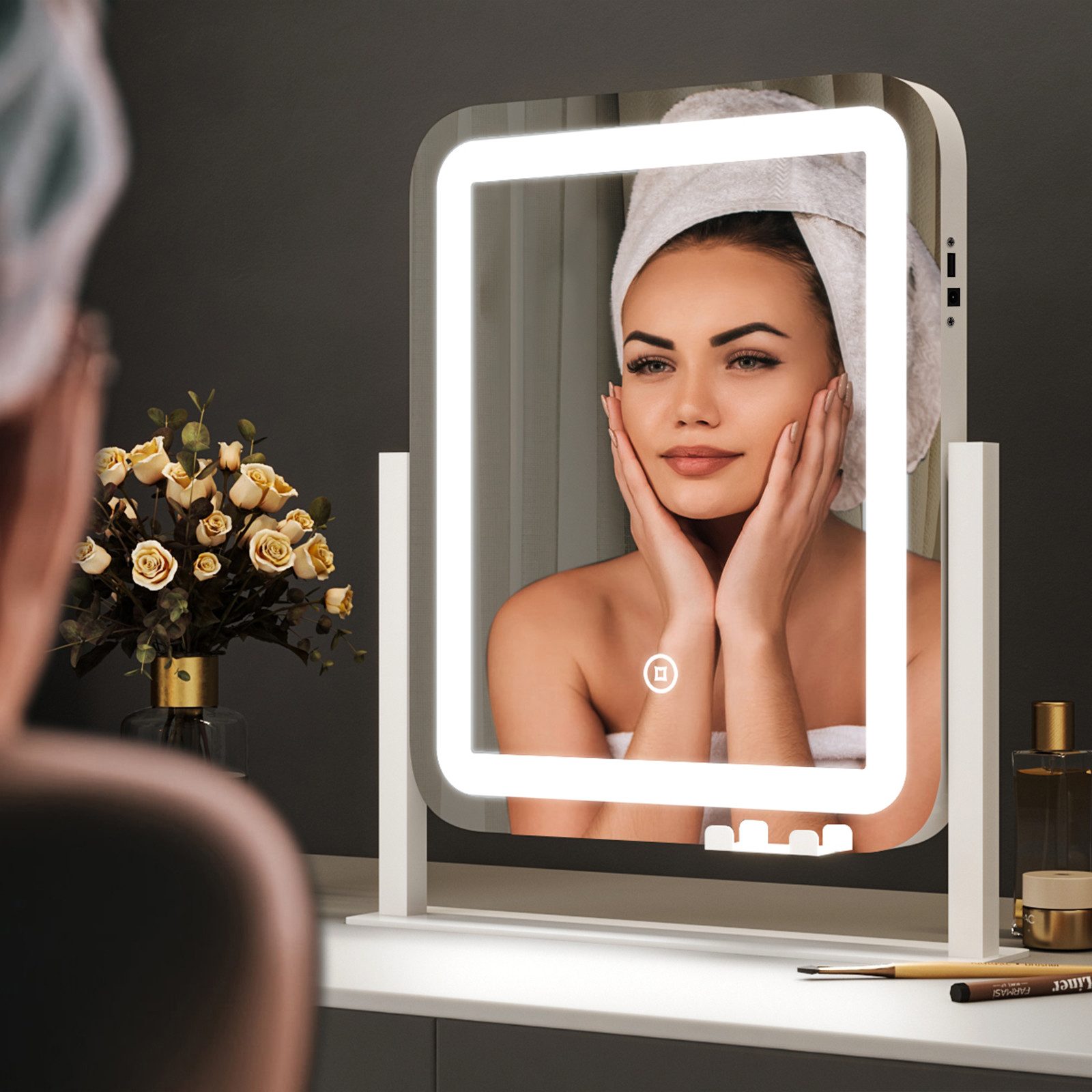 WDWRITTI Schminkspiegel mit beleuchtung, USB-Ladeanschluss, Handyhalterung günstig online kaufen