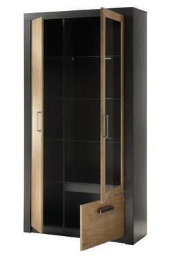 Furn.Design Stauraumvitrine Beveren (Vitrinenschrank in Kastanie und Fresco grau, 97 x 200 cm) mit 10 Fächern