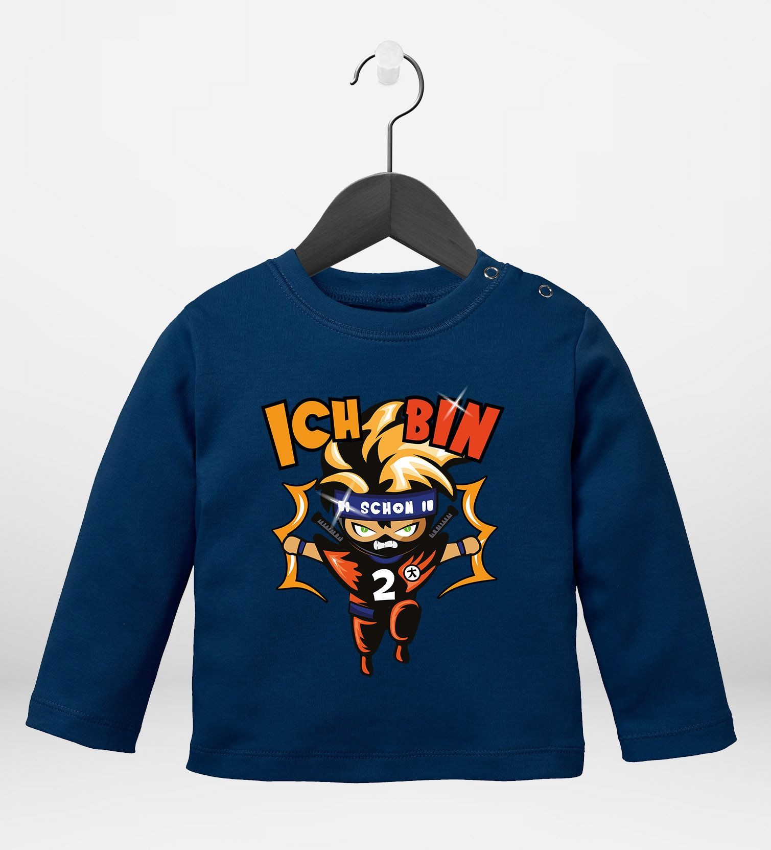 Rundhalsshirt Baby Langarmshirt Ninja Kid Comic Ich bin schon 1 (2) Babyshirt