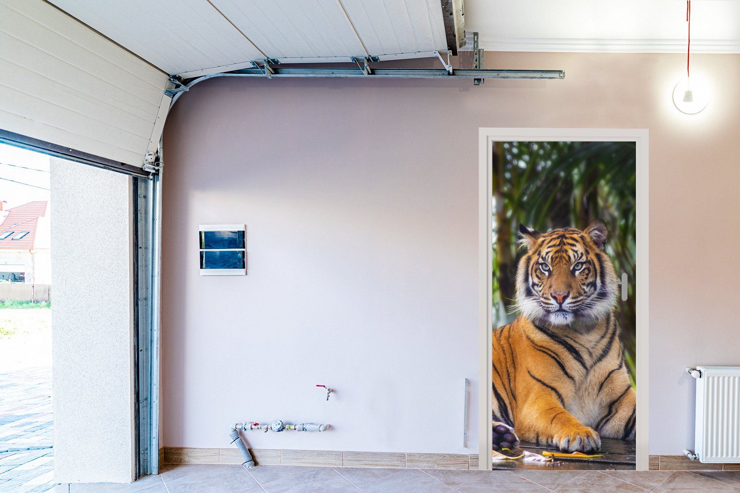 MuchoWow Türtapete Tiger Tiere Tür, Fototapete Matt, cm (1 - bedruckt, Dschungel, - Türaufkleber, St), Wald - für 75x205