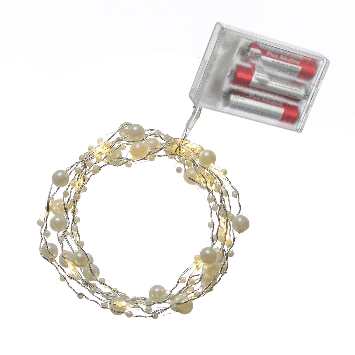biegsamer Dekolichterkette 20 20-flammig weiße Perlen LED Draht, warmweiße 1,9m LED-Lichterkette MARELIDA