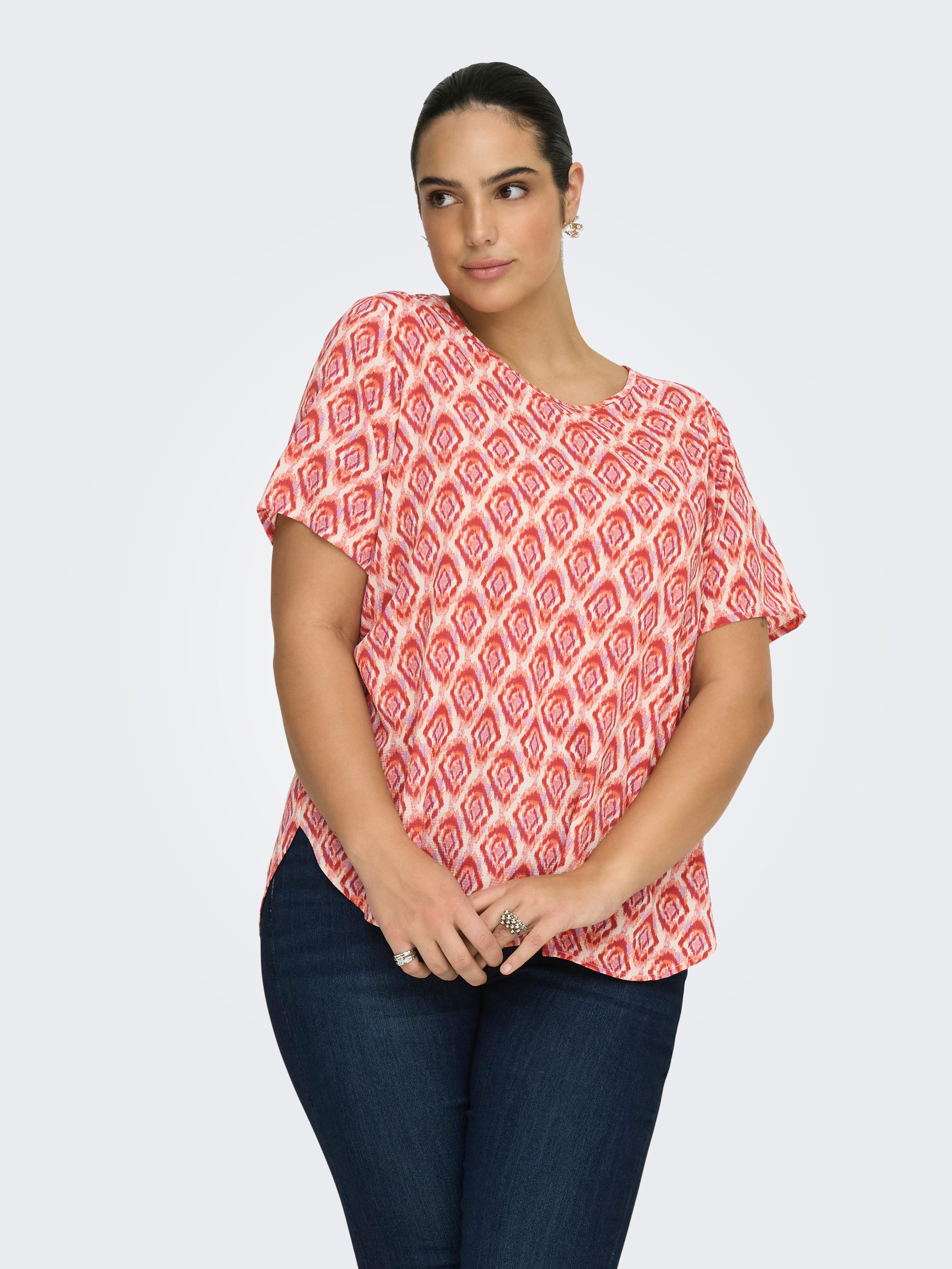 ONLY CARMAKOMA Shirtbluse CARVICA SS TOP WVN NOOS Materialmix, regular fit