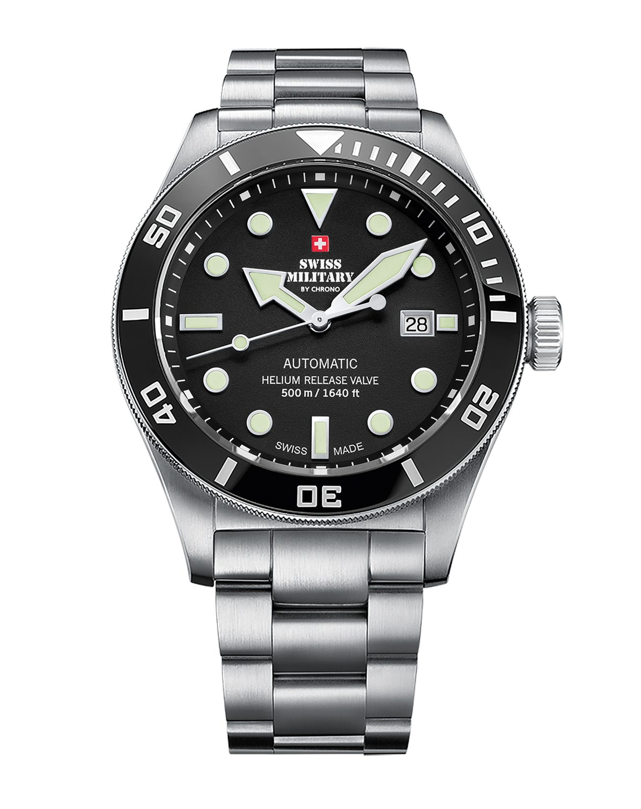 Automatikuhr Taucheruhr 500M Swiss Military SMA34075 Keramiklunette Heliumventil Taucheruhr