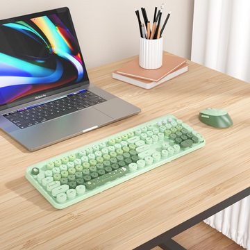 SOLIDEE inklusive farbenfroher Tastenkappen Tastatur- und Maus-Set, mit Retro-Schreibmaschinen-Design & ergonomischem Layout Ziffernblock