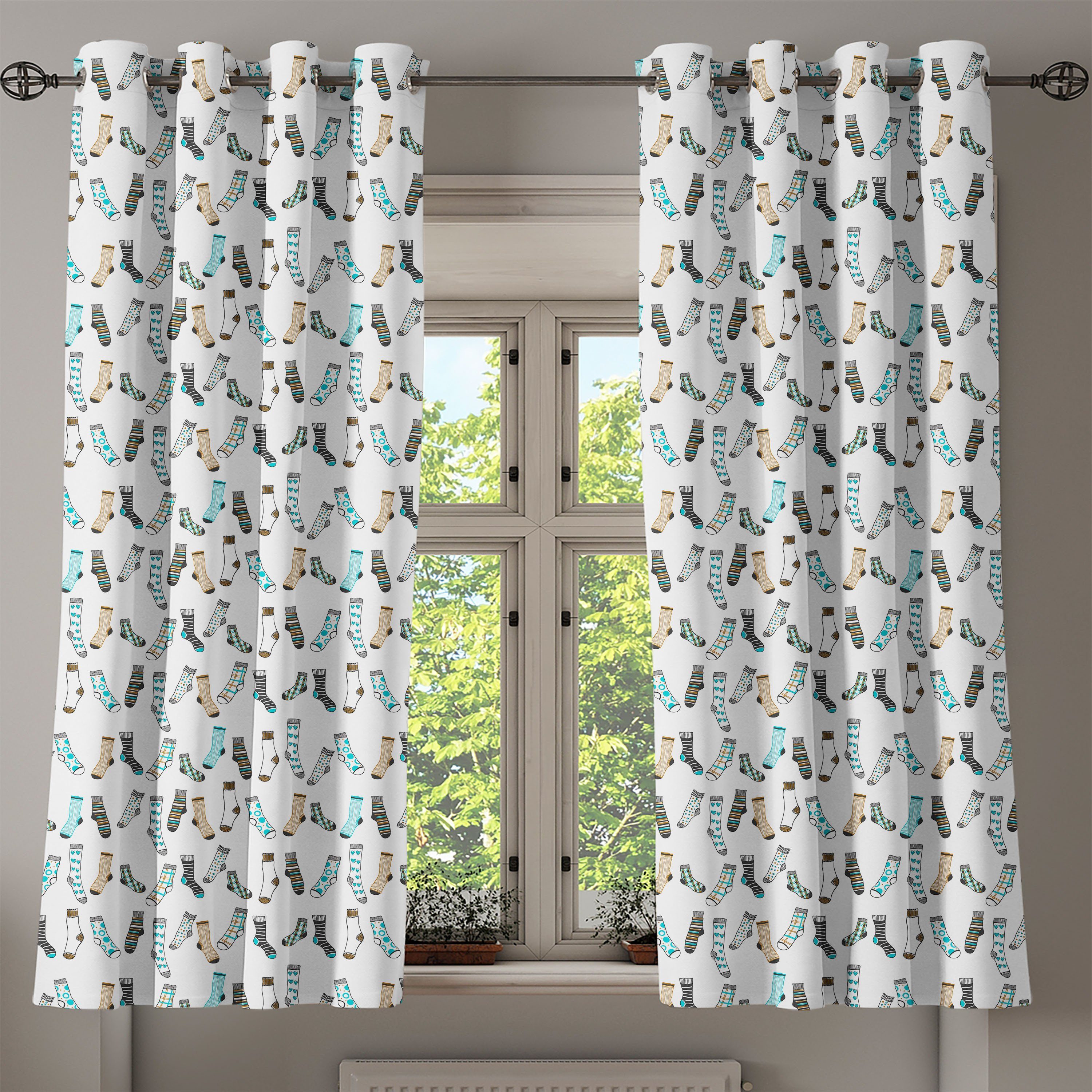 Gardine Dekorative 2-Panel-Fenstervorhänge für Socken Abakuhaus, Wohnzimmer, von Karikatur Schlafzimmer Wäsche Regen