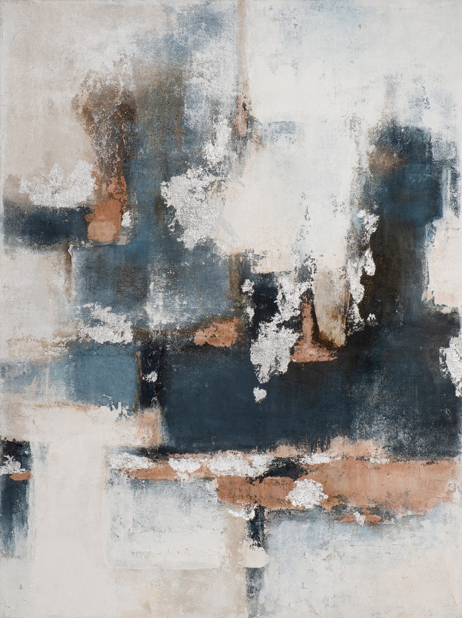 ArtUniverse Gemälde Leinwandbild Facetten In Blau Und Silber 90 x 120 cm, Abstrakt