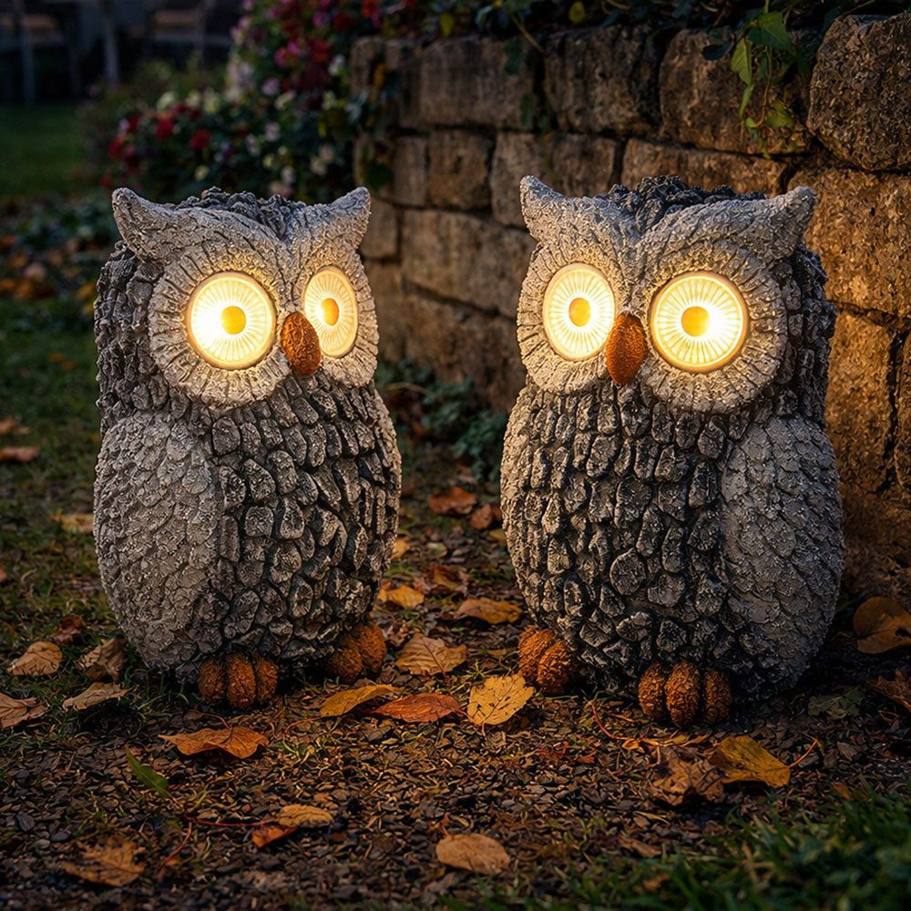 GLOBO LIGHTING LED Dekofigur, LED-Leuchtmittel fest verbaut, Solar Eule Gartenskulptur für Außen Gartendeko Figur Skulptur grau
