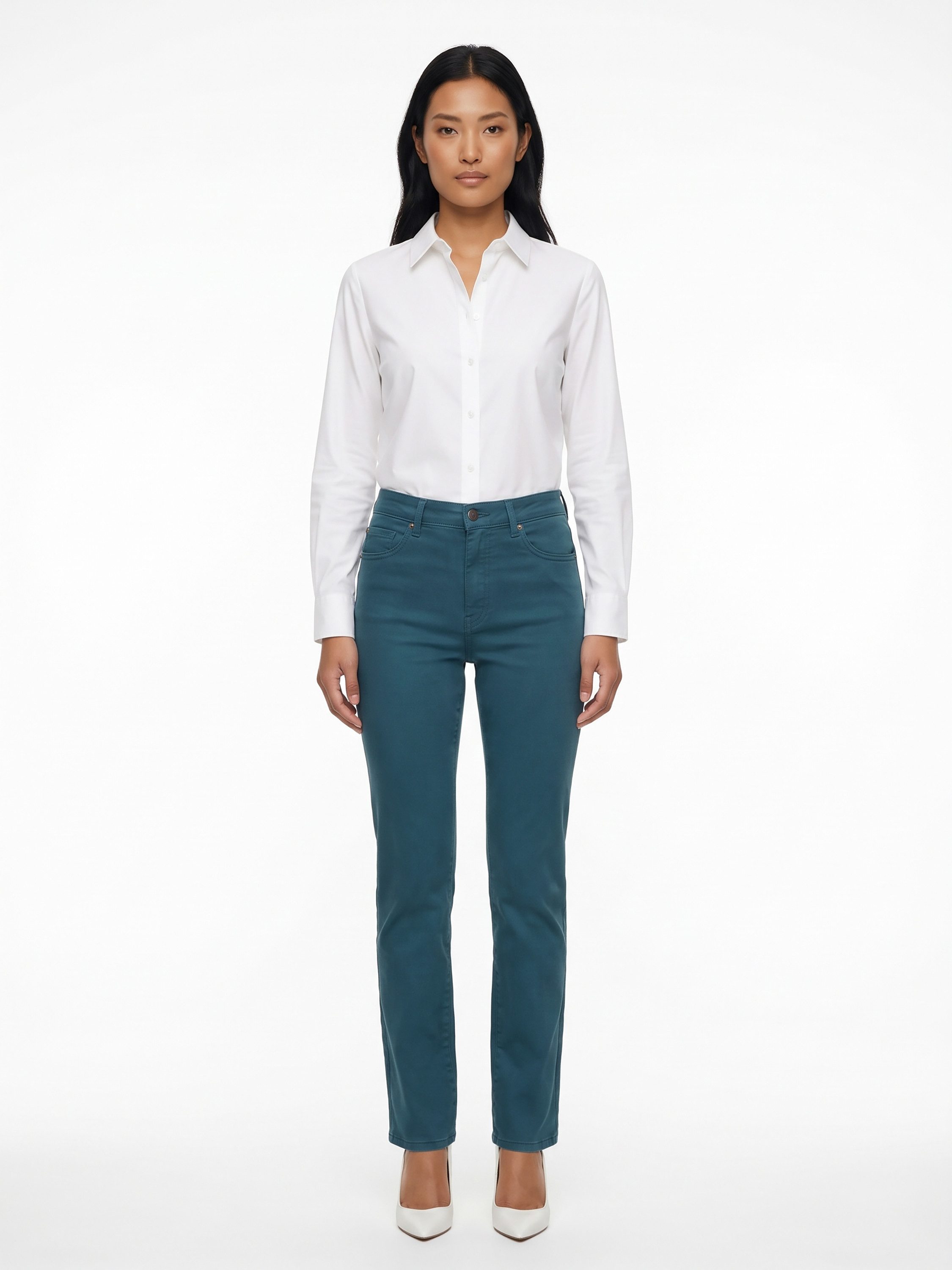ESRA Stoffhose Stretch Hose Damen Regular Stoff-Hose Damen Elegant Hose elastisch Damen Hose Elegant Business Hose Stoffhose Straight Hose petrol Pants