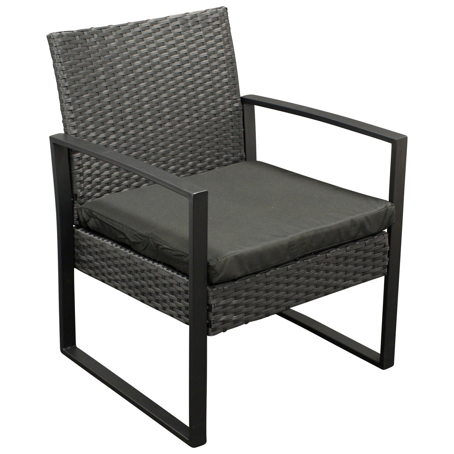 DEGAMO Gartenlounge-Set MALTA, (3-tlg), (2x Loungesessel, 1x Tisch), Metall + Polyrattan schwarz, mit Polstern