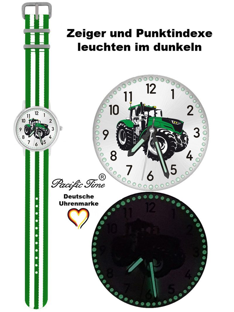 weiss Gratis und Quarzuhr Versand Wechselarmband, - Traktor Design grün grün Armbanduhr Pacific Kinder Time Mix Match