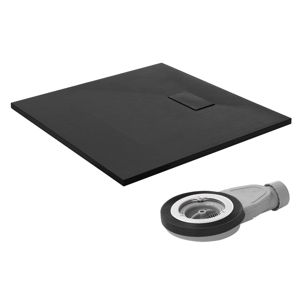 LuxeBath Duschwanne Duschtasse Brausetasse mit Ablaufgarnitur und Anti-Rutsch-Oberfläche, Quadratische Brausewanne 90x90cm mit Siphon Höhe 30 mm extra flache