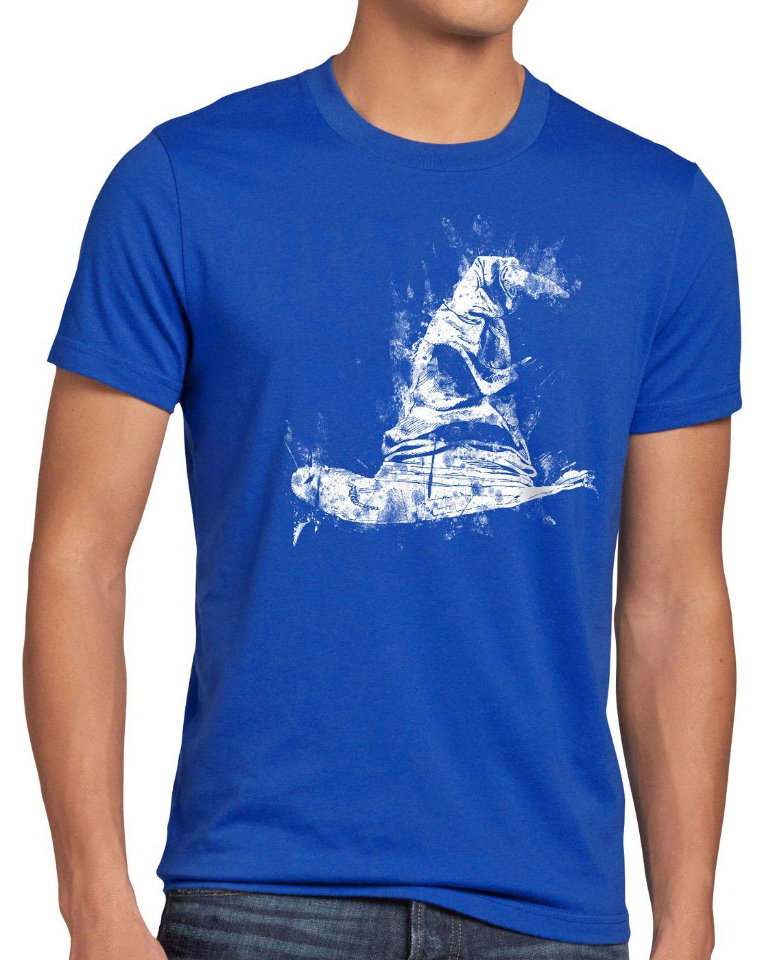style3 Print-Shirt Herren T-Shirt Sprechender Hut Potter Zauberer Hogwarts Harry voldemort snape blau