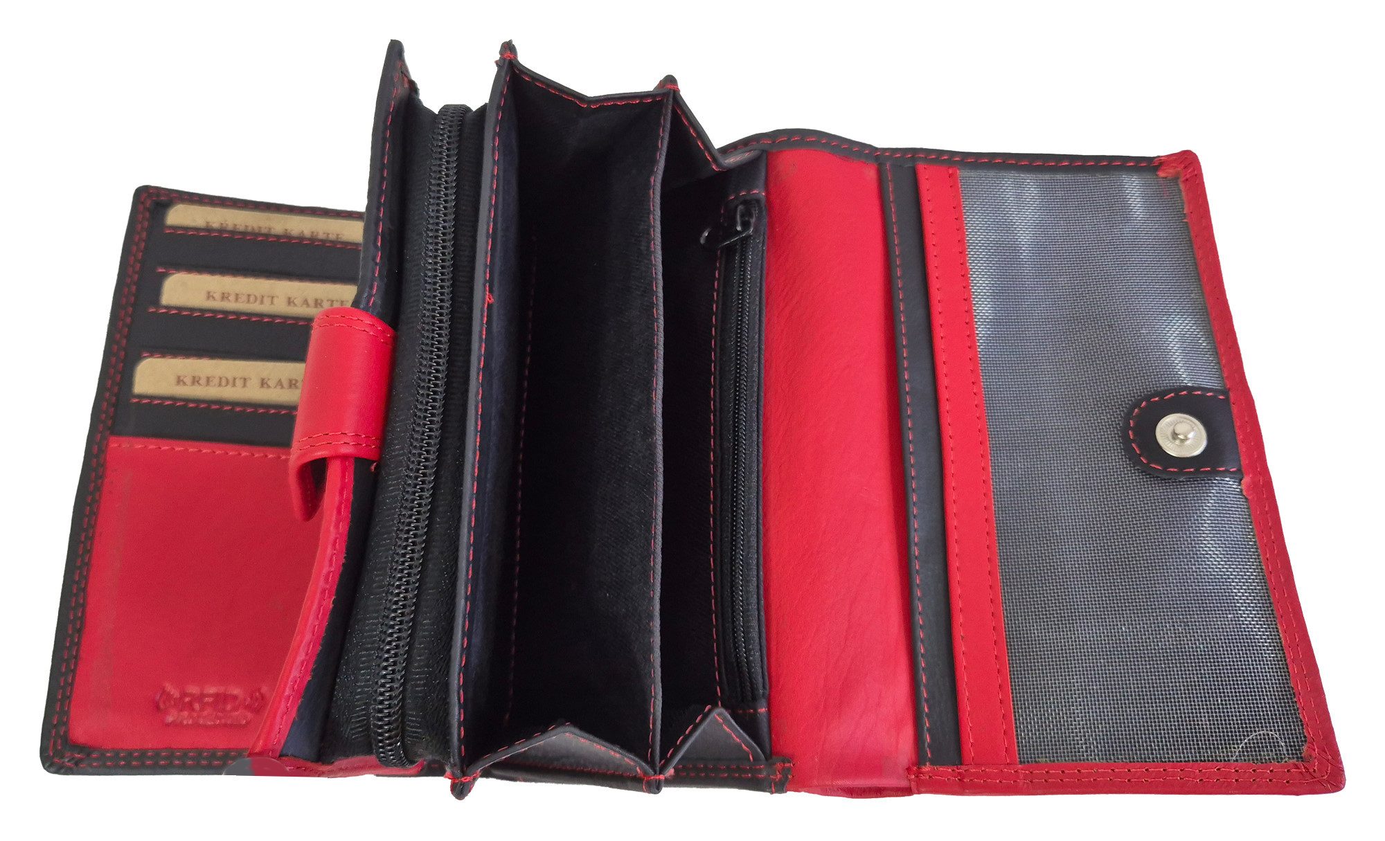 Einkaufszauber Geldbörse Echt Leder Damen Geldbeutel Superordnung Rot-Schwarz - viele Fächer, Doppel genäht – Bild 5 von 5