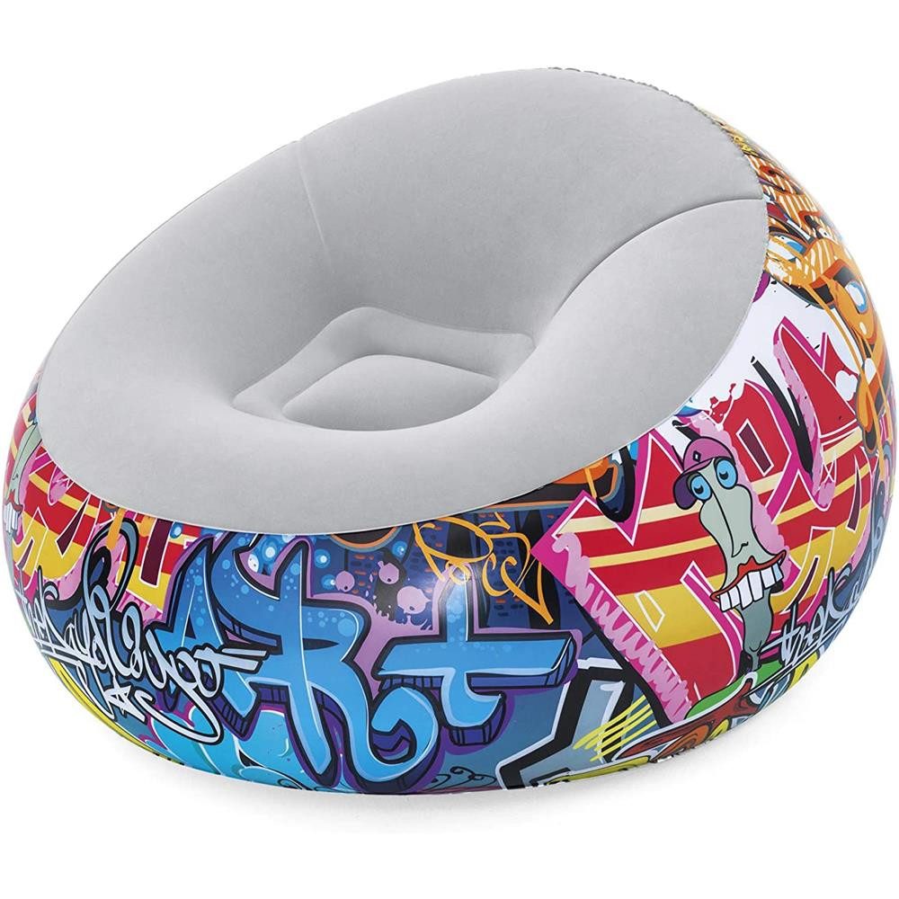 Bestway Luftsessel Inflate-A-Chair Luftsessel Graffiti, 112x112x66 cm, aufblasbarer Sitz für Garten, Terrasse, Strand