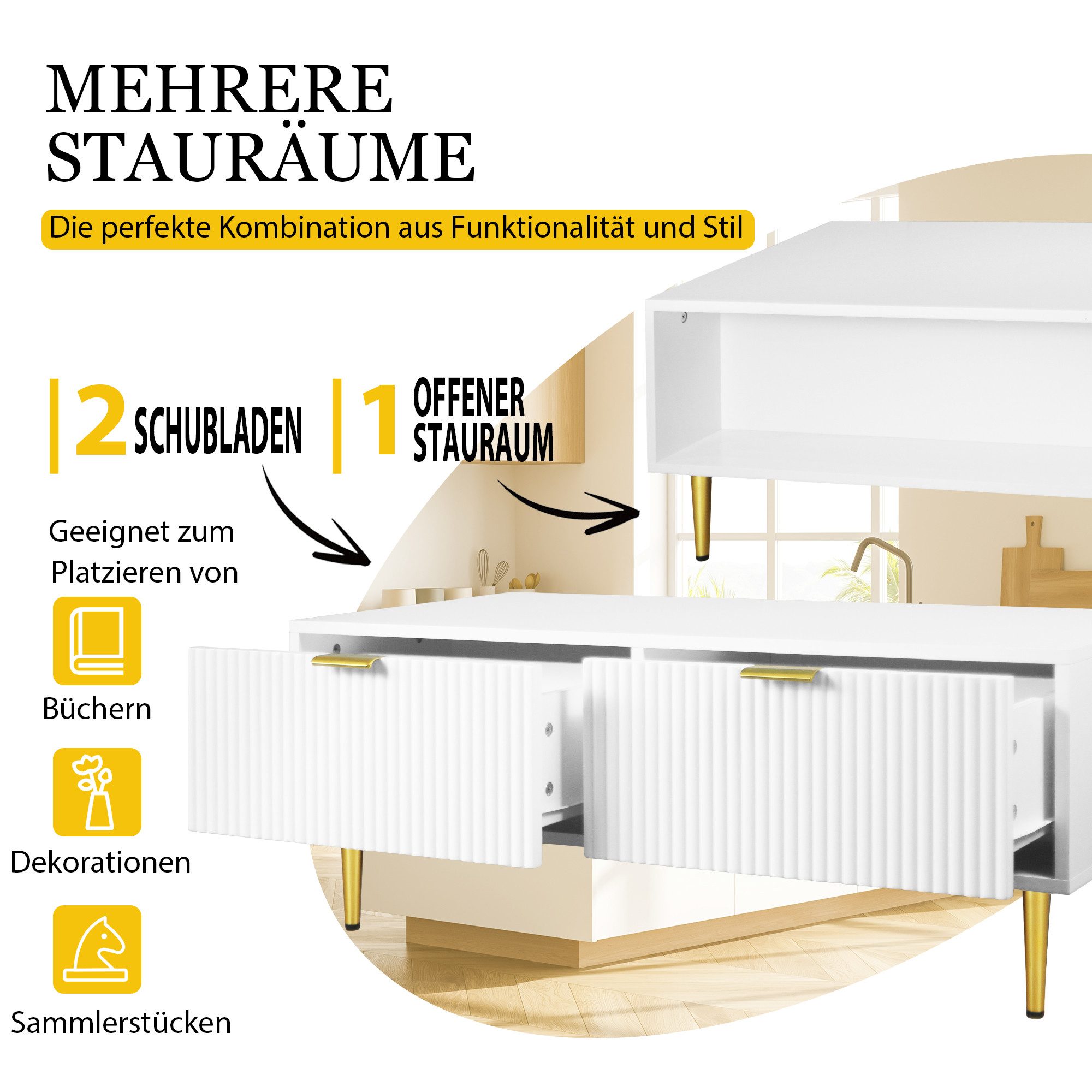 Merax Couchtisch, mit Schubladen und offenen Fach, Bestelltisch mit Metallf günstig online kaufen