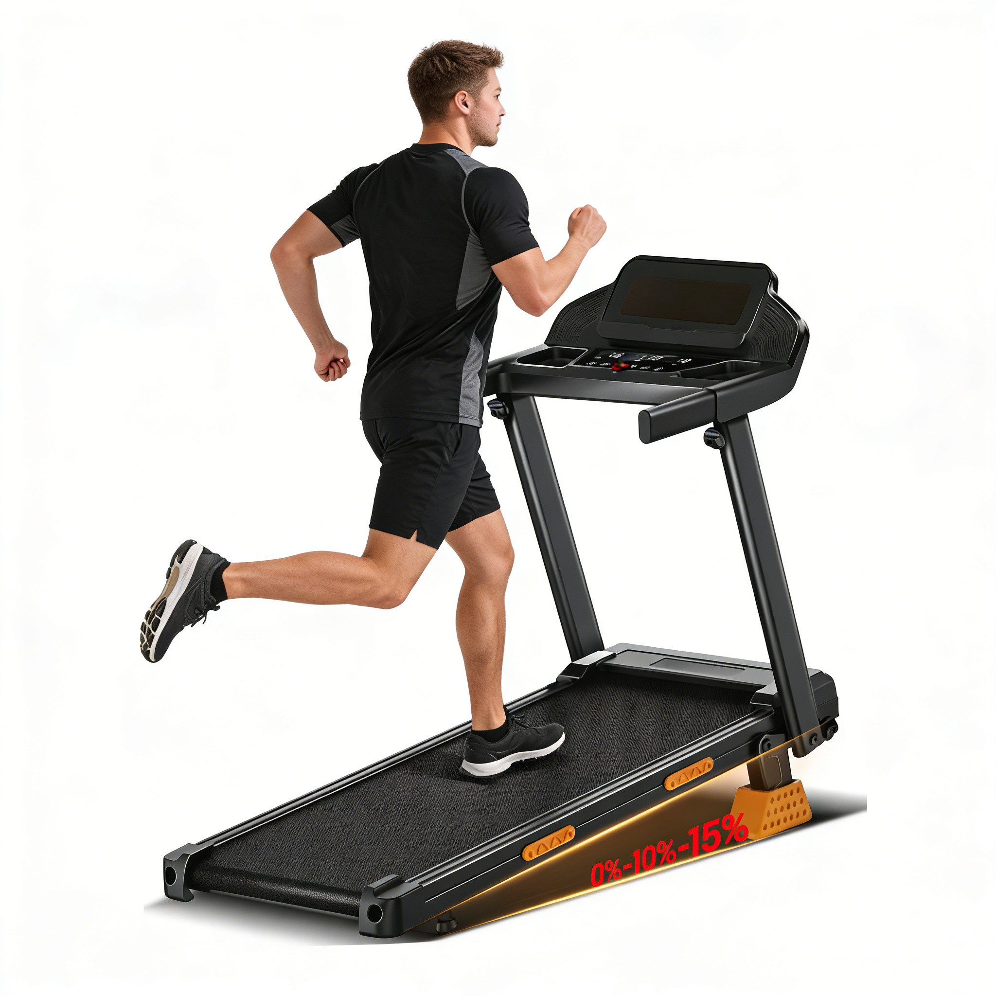 BAYMATE Laufband für Zuhause (3 PS elektrischer Lauftrainer, 180 kg Belastbarkeit, leiser Lauftrainer für Büro-Fitnessstudio, 3-Bildschirm-Display und 12 Programme, 3-in-1-Laufband mit 15 % Steigung), 12 km/h Laufgeschwindigkeit für Zuhause