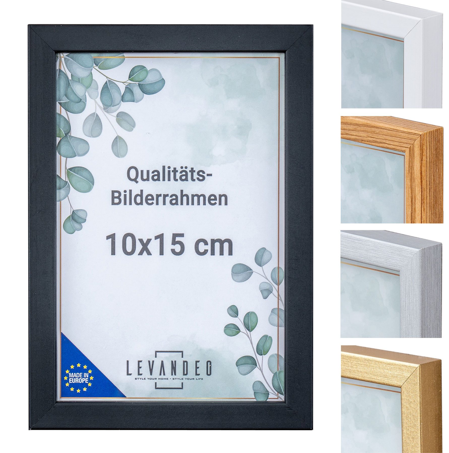 Levandeo® Bilderrahmen, Bilderrahmen Echtholz Made in EU 10x15 Schwarz Glas günstig online kaufen