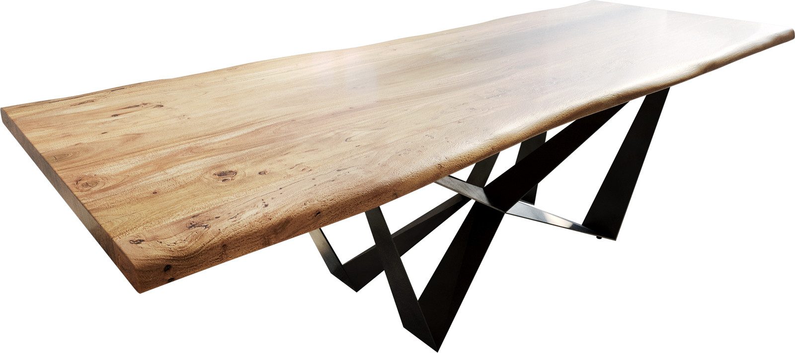 DELIFE Esstisch Edge, Akazie Natur 260x100 Spider Flachstahl Schwarz Live-Edge Esstisch