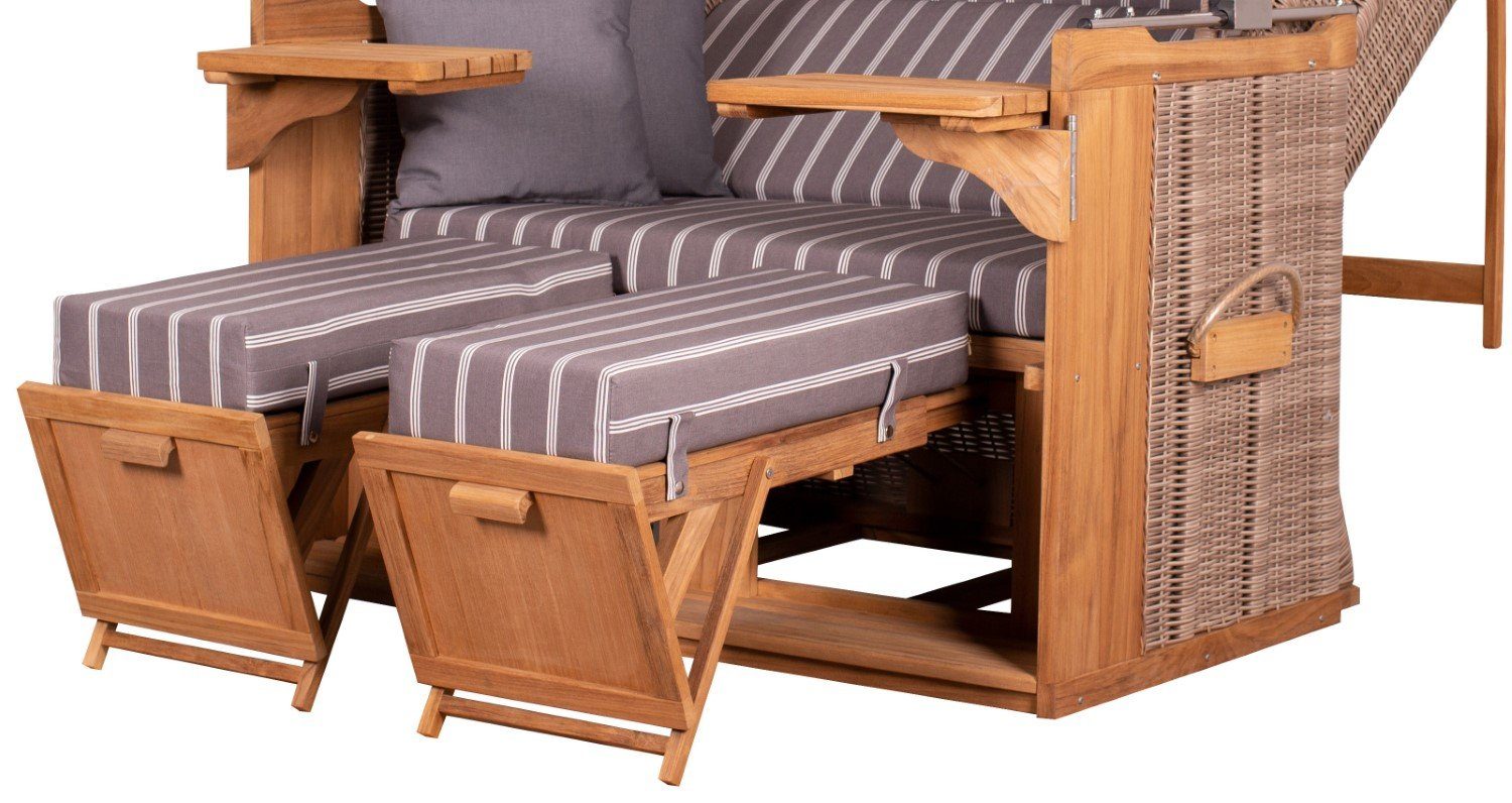 deVries PURE® Strandkorb Friesland Sylt XL - PE white kubu - Dessin 235, BxTxH: 135x90x165 cm, Volllieger, Nordsee-Strandkorb, Teakholz - PE-Markengeflecht - bequeme Polster - Schutzhaube