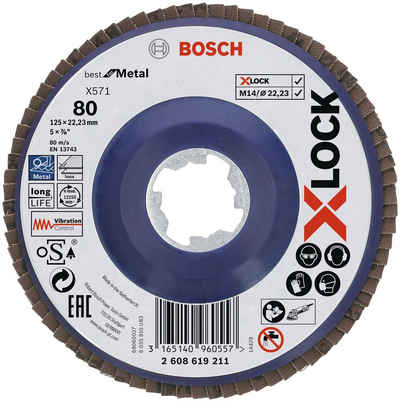 Bosch Professional Trennscheibe »X-LOCK Fächerschleifscheibe«, gerade Ausführung, Kunststofftragplatte, Ø125 mm, K 80, X571, Best for Metal, 1 Stück