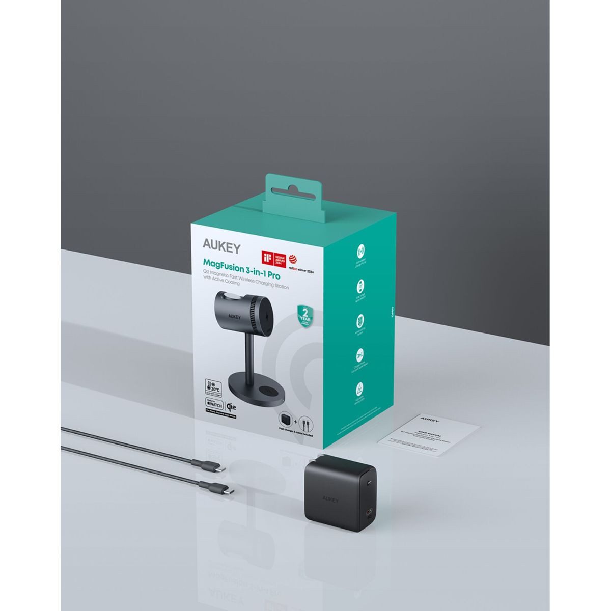 AUKEY MagFusion Pro 3-in-1 MagSafe Wireless Charging Induktions-Ladegerät