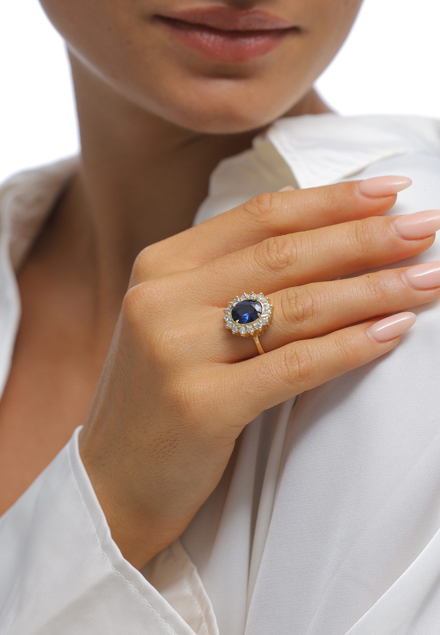 Elli Fingerring Zirkonia Synthetischer Saphir Blau 925 Sterling Silber, Cocktailring