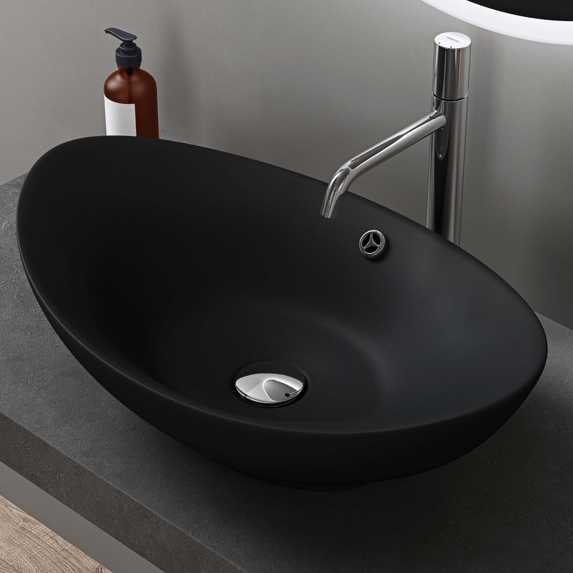 doporro Waschbecken Aufsatzwaschbecken Waschtisch Oval Waschschale Keramik Br818, Nano-Versiegelung