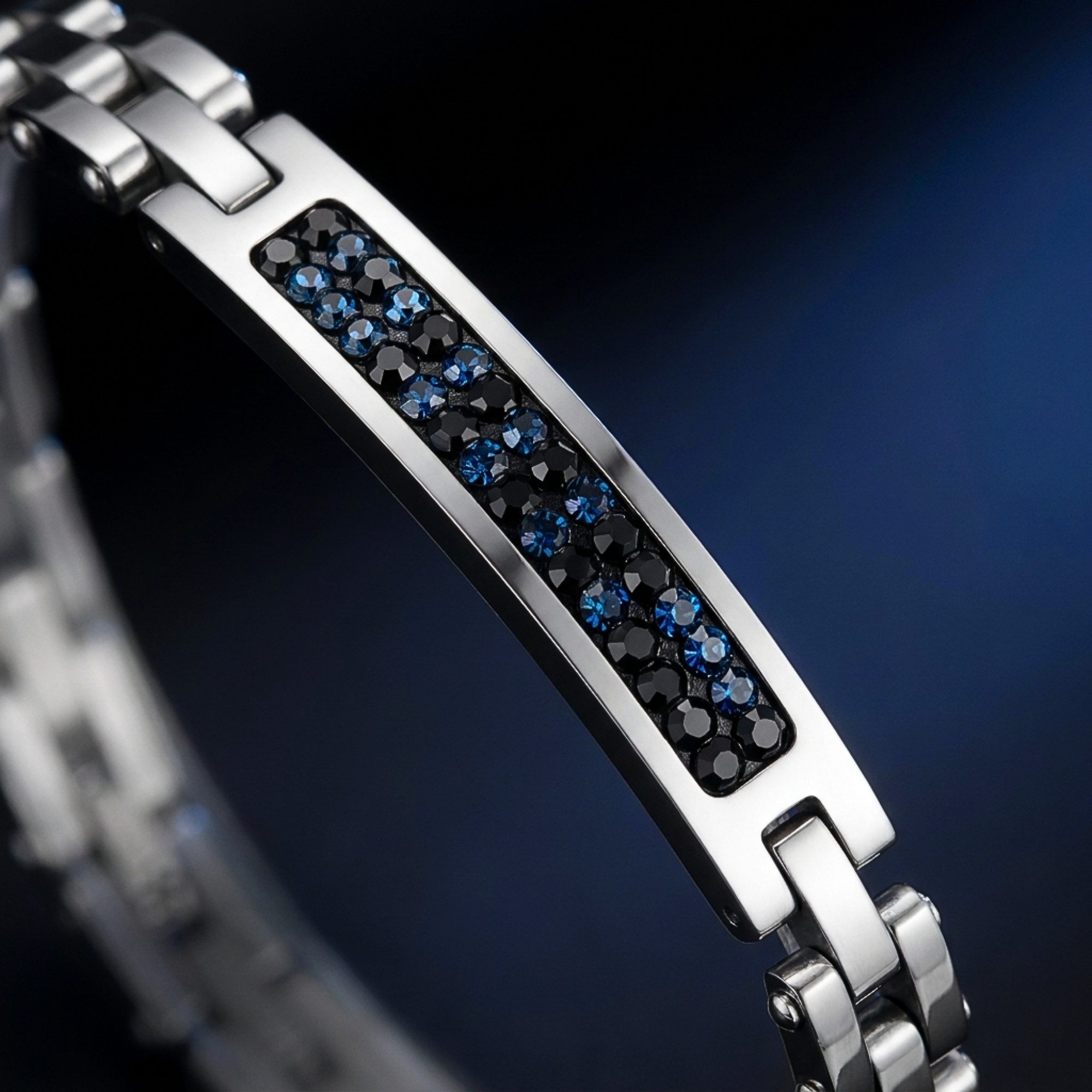 UNIQAL.de Edelstahlarmband Unisex STELLE – Edelstahl & AAA-Zirkonia, Midnight Blue (mit präzise gefassten Schmucksteinen und brillanter Lichtwirkung, inkl. Schmuckverpackung), hautfreundlich, wasserbeständig und flexibel anpassbar